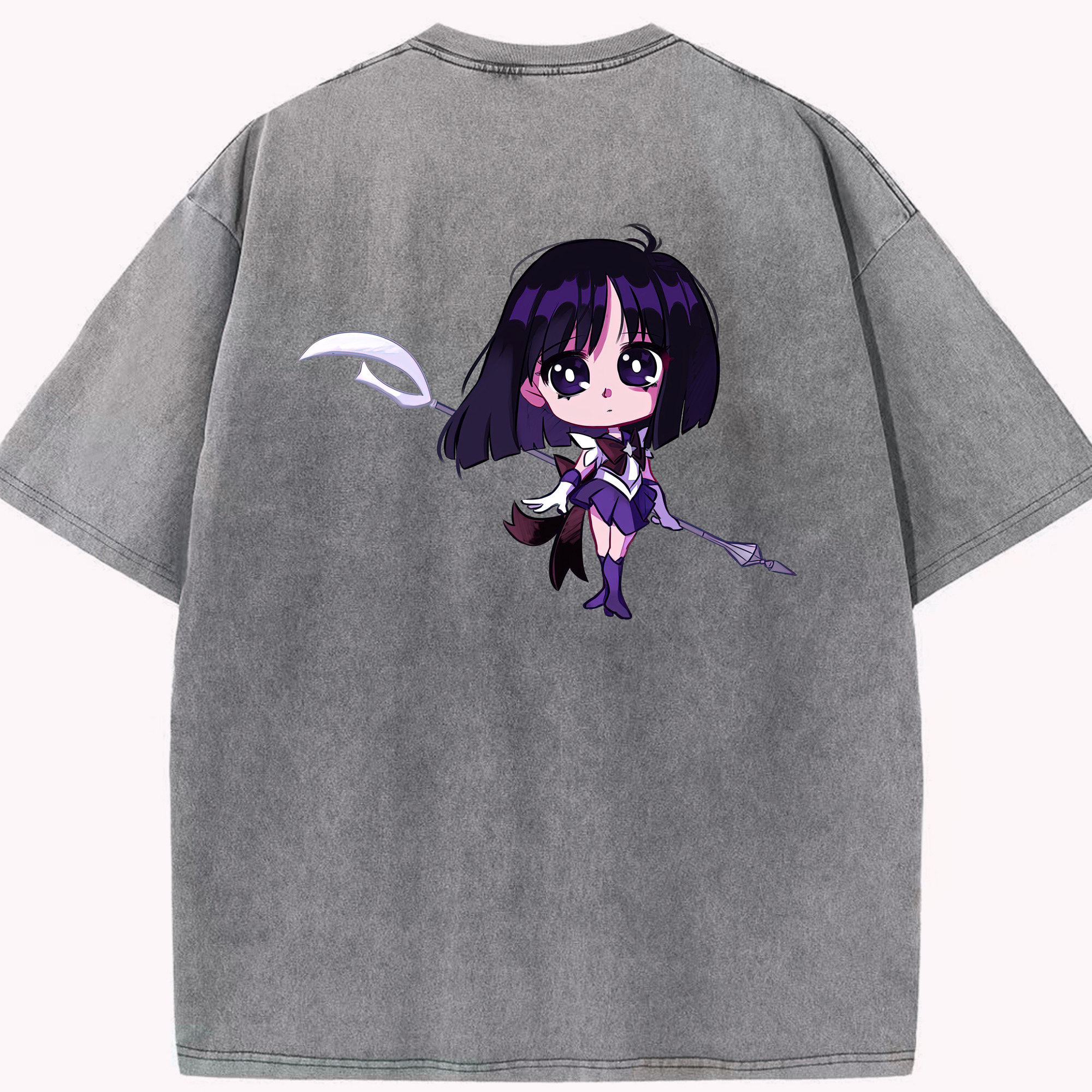（画像用） 美少女戦士セーラームーン 土萠ほたる Sailor Moon Tomoe Hotaru （セーラーサターン；Sailor Saturn） 綿100% ヴィンテージ風 半袖Tシャツ（背面プリント）