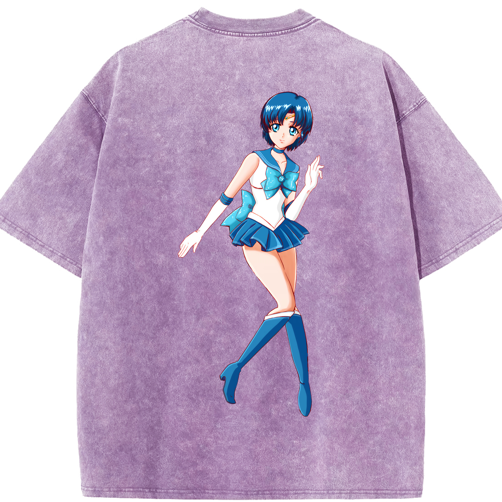（画像用） 美少女戦士セーラームーン 水野 亜美 みずの あみ Sailor Moon Mizuno Ami 綿100% ヴィンテージ風 半袖Tシャツ（背面プリント）