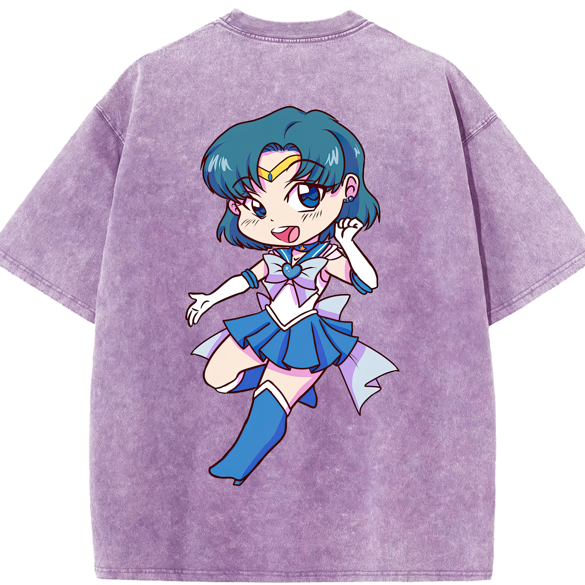 （画像用） 美少女戦士セーラームーン 水野 亜美 みずの あみ Sailor Moon Mizuno Ami 綿100% ヴィンテージ風 半袖Tシャツ（背面プリント）