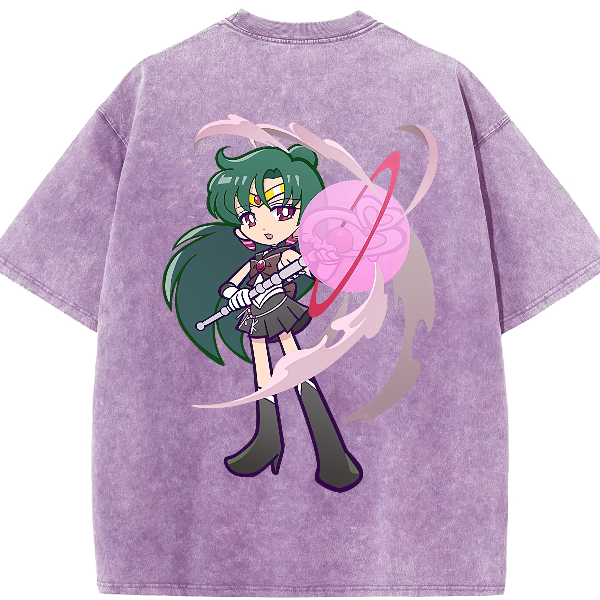 （画像用） 美少女戦士セーラームーン 冥王せつな Sailor Moon Meiou Setsuna 綿100% ヴィンテージ風 半袖Tシャツ（背面プリント）