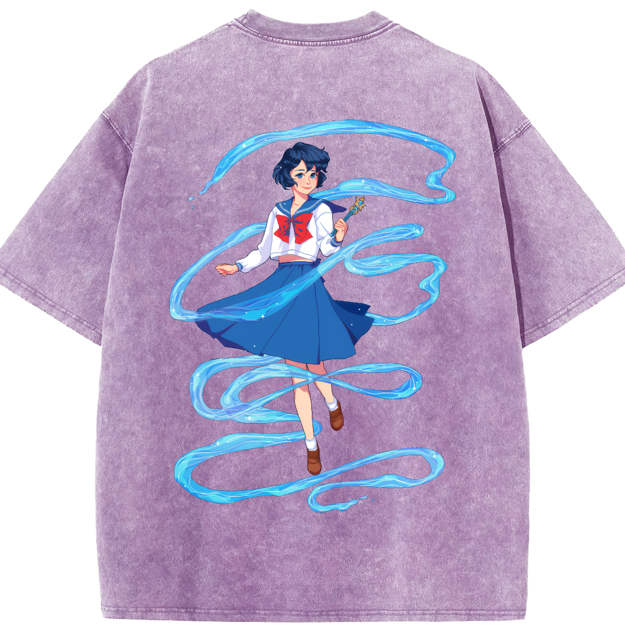 （画像用） 美少女戦士セーラームーン 水野 亜美 みずの あみ Sailor Moon Mizuno Ami 綿100% ヴィンテージ風 半袖Tシャツ（背面プリント）