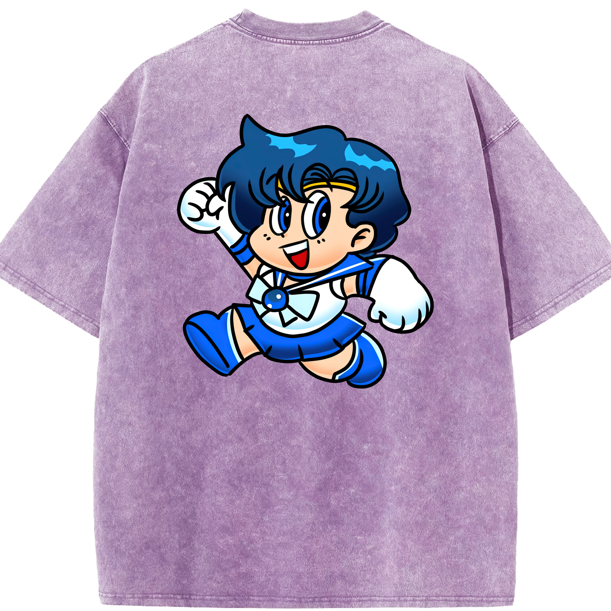 （画像用） 美少女戦士セーラームーン 水野 亜美 みずの あみ Sailor Moon Mizuno Ami 綿100% ヴィンテージ風 半袖Tシャツ（背面プリント）