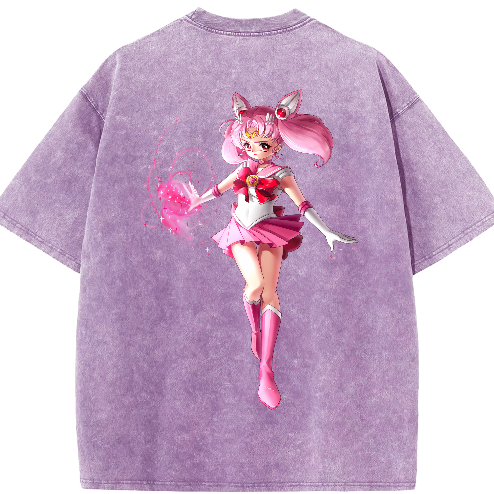 （画像用） 美少女戦士セーラームーン ちびうさ Sailor Moon Chibiusa Tsukino Usagi Small Lady Serenity 綿100% ヴィンテージ風 半袖Tシャツ（背面プリント）