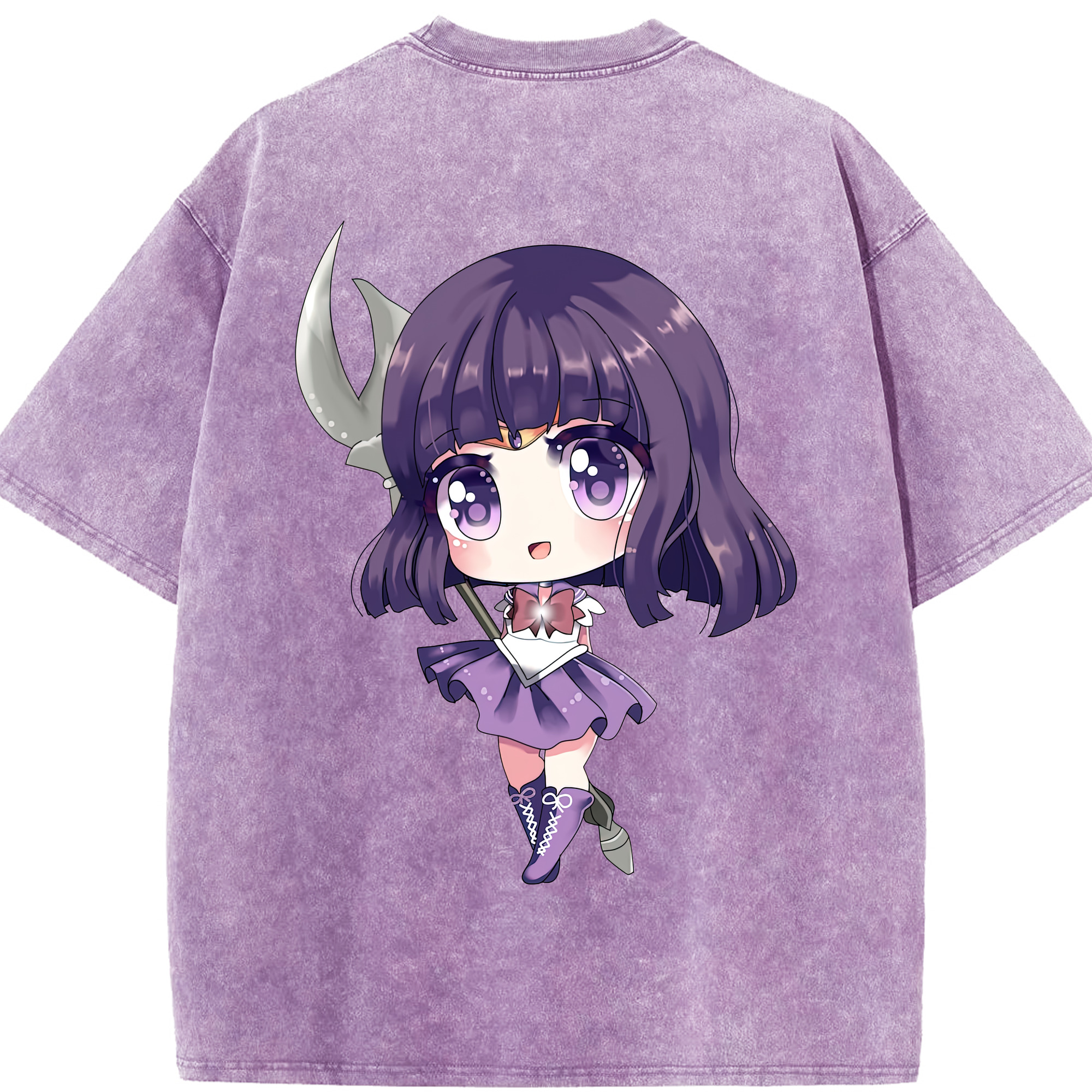 （画像用） 美少女戦士セーラームーン 土萠ほたる Sailor Moon Tomoe Hotaru （セーラーサターン；Sailor Saturn） 綿100% ヴィンテージ風 半袖Tシャツ（背面プリント）