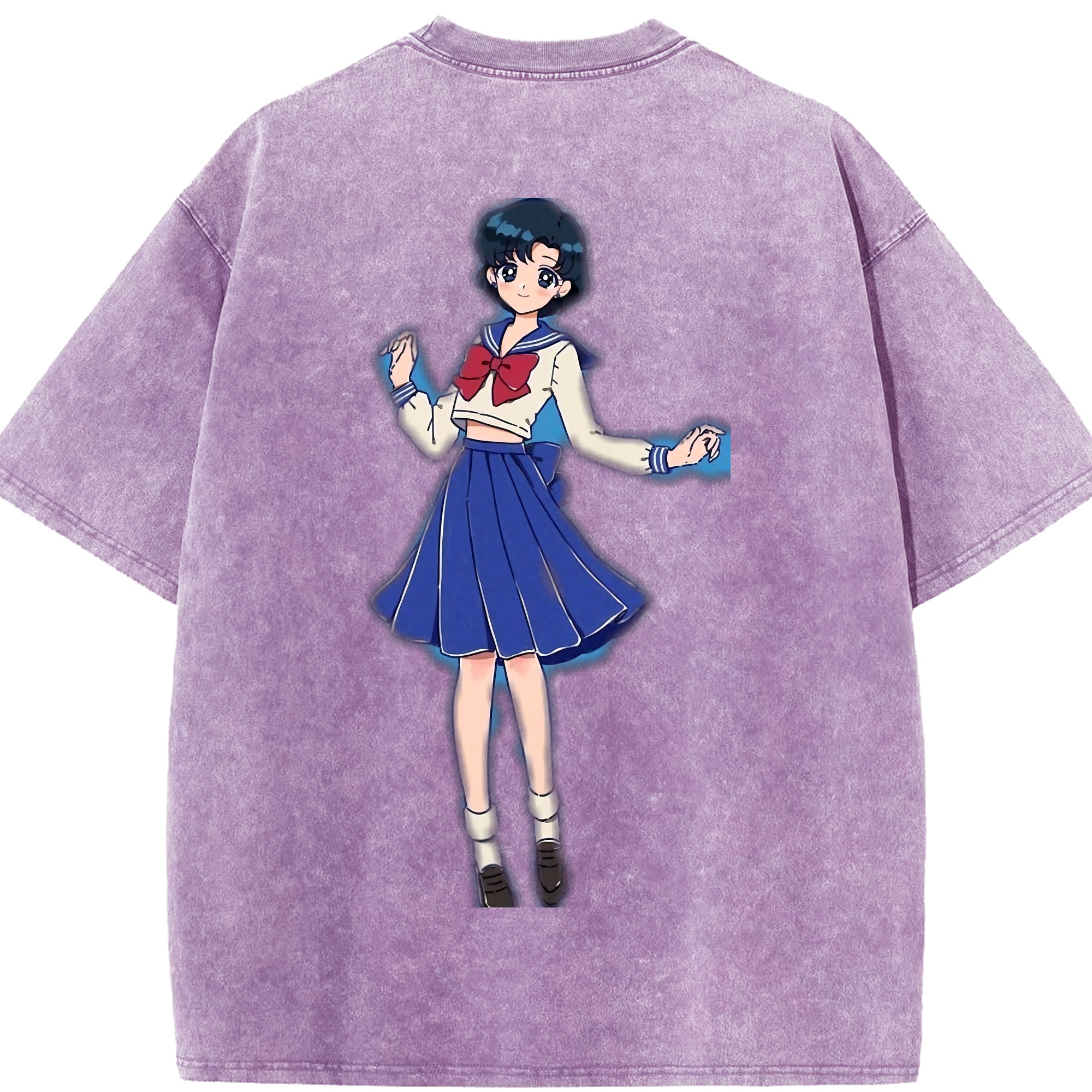 （画像用） 美少女戦士セーラームーン 水野 亜美 みずの あみ Sailor Moon Mizuno Ami 綿100% ヴィンテージ風 半袖Tシャツ（背面プリント）