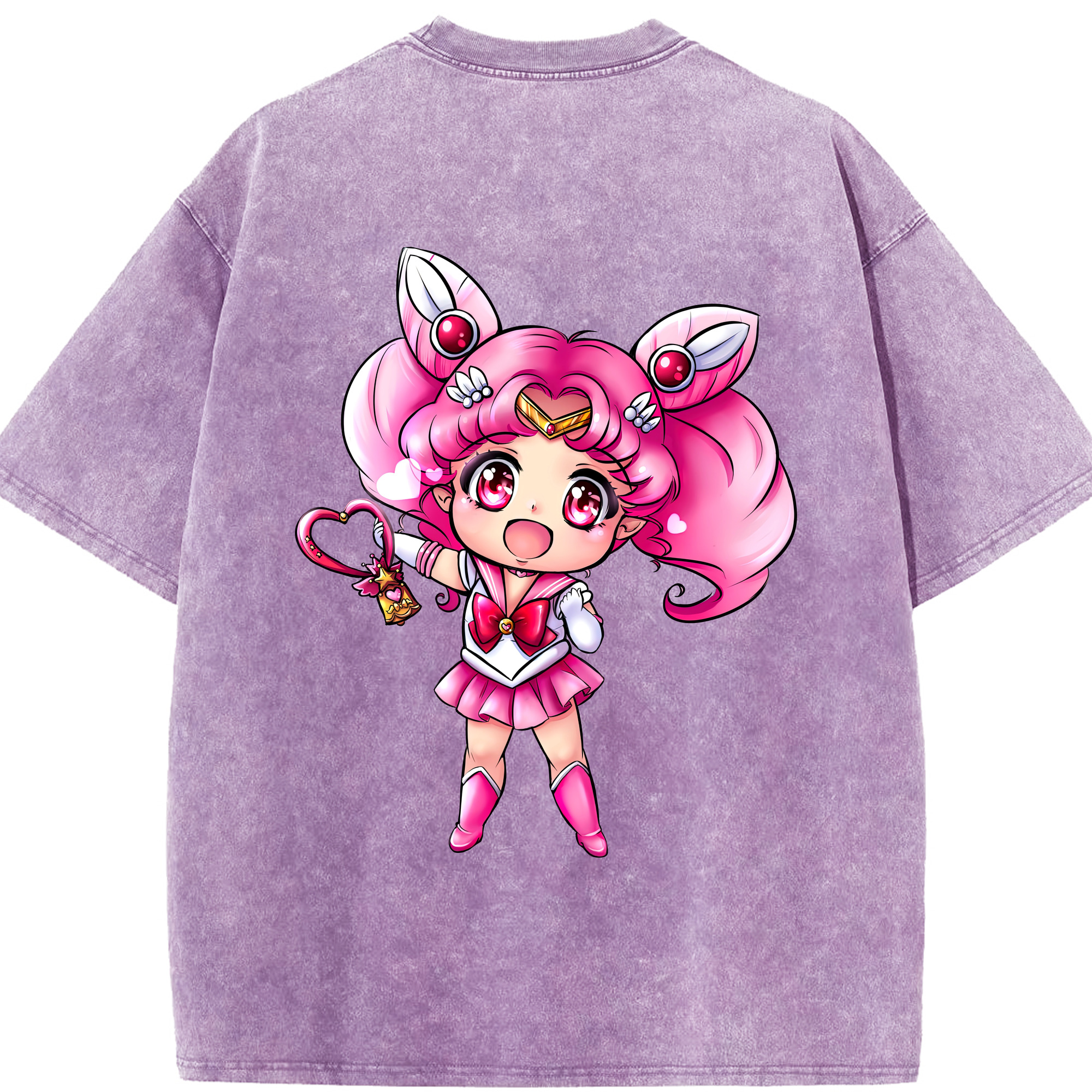 （画像用） 美少女戦士セーラームーン ちびうさ Sailor Moon Chibiusa Tsukino Usagi Small Lady Serenity 綿100% ヴィンテージ風 半袖Tシャツ（背面プリント）