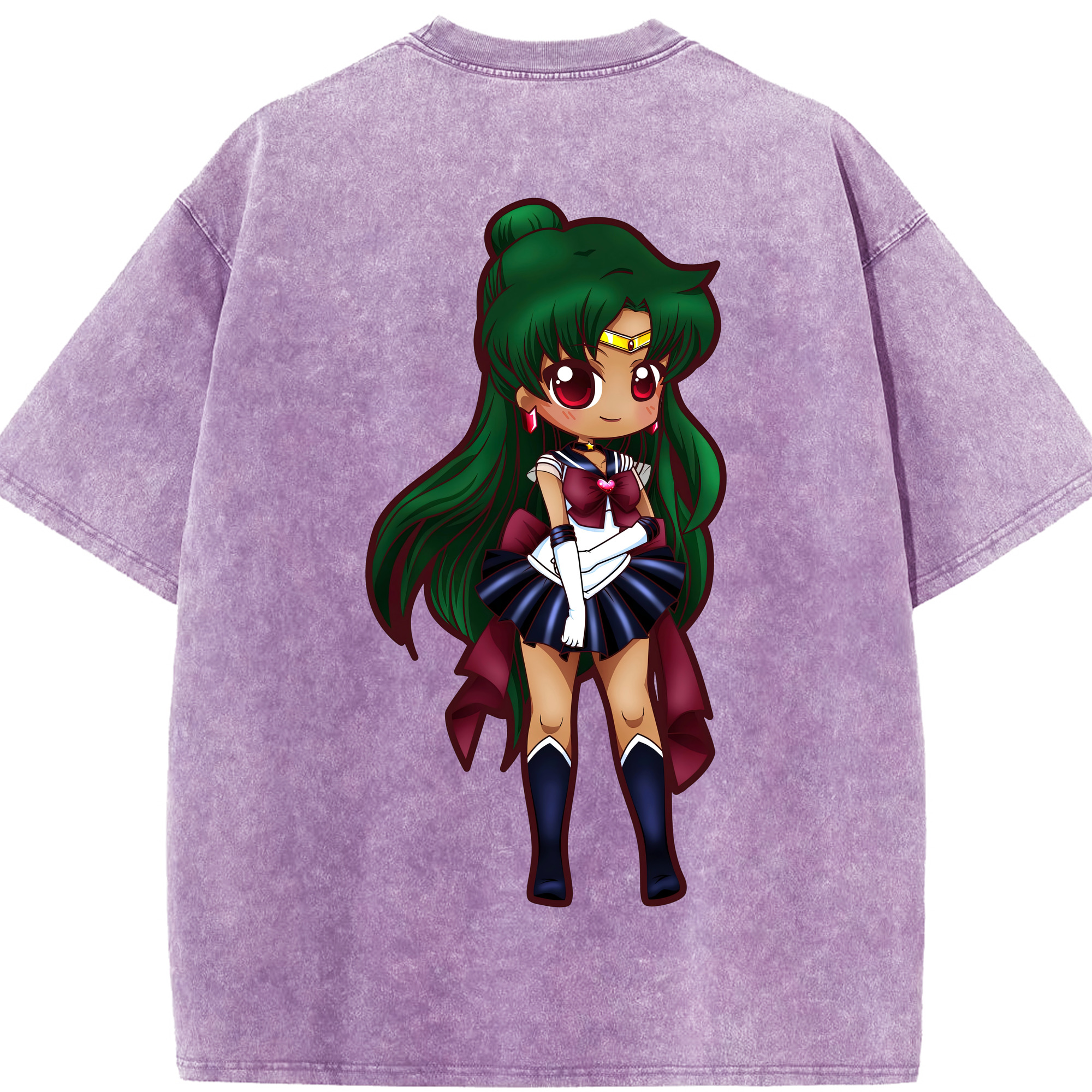 （画像用） 美少女戦士セーラームーン 冥王せつな Sailor Moon Meiou Setsuna 綿100% ヴィンテージ風 半袖Tシャツ（背面プリント）