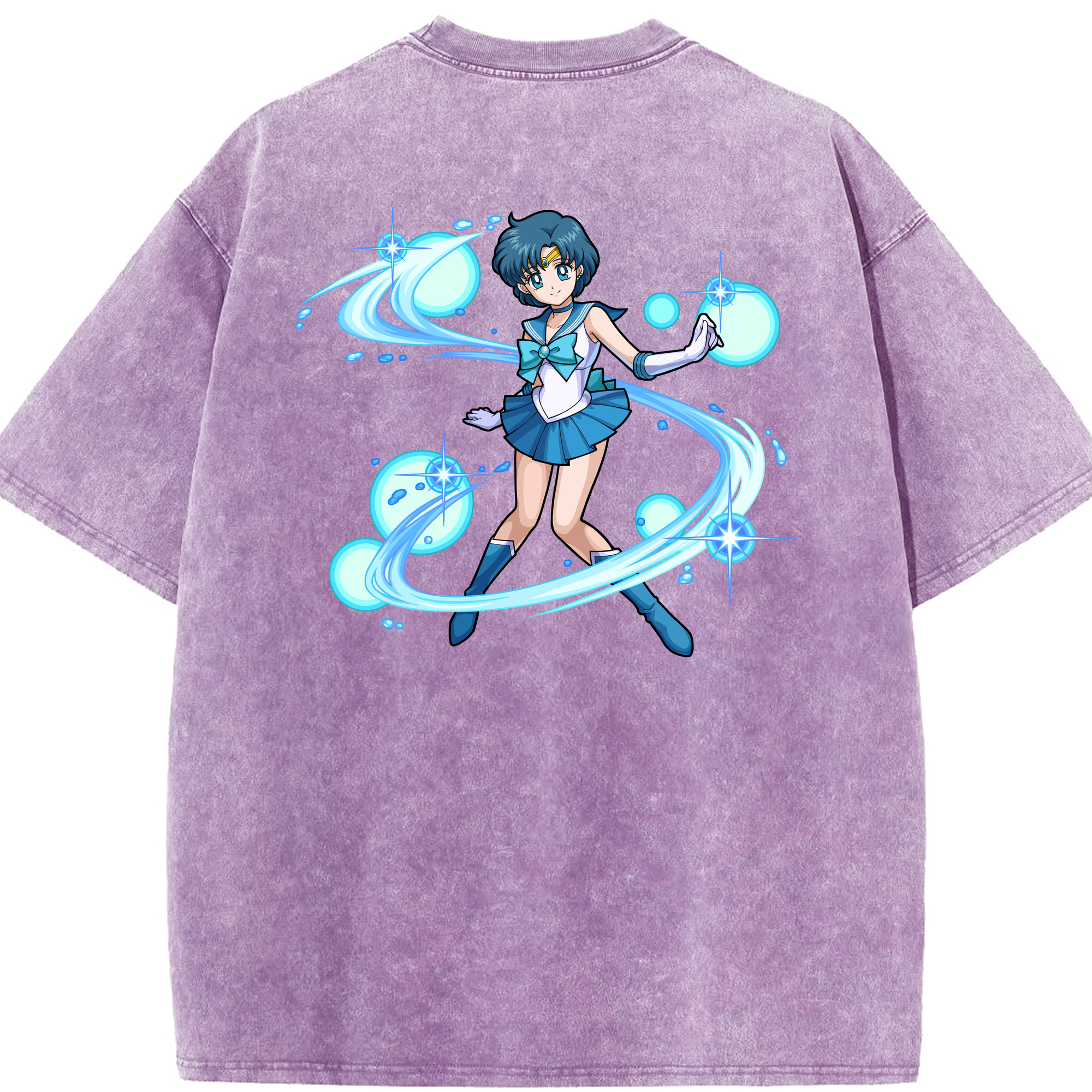 （画像用） 美少女戦士セーラームーン 水野 亜美 みずの あみ Sailor Moon Mizuno Ami 綿100% ヴィンテージ風 半袖Tシャツ（背面プリント）