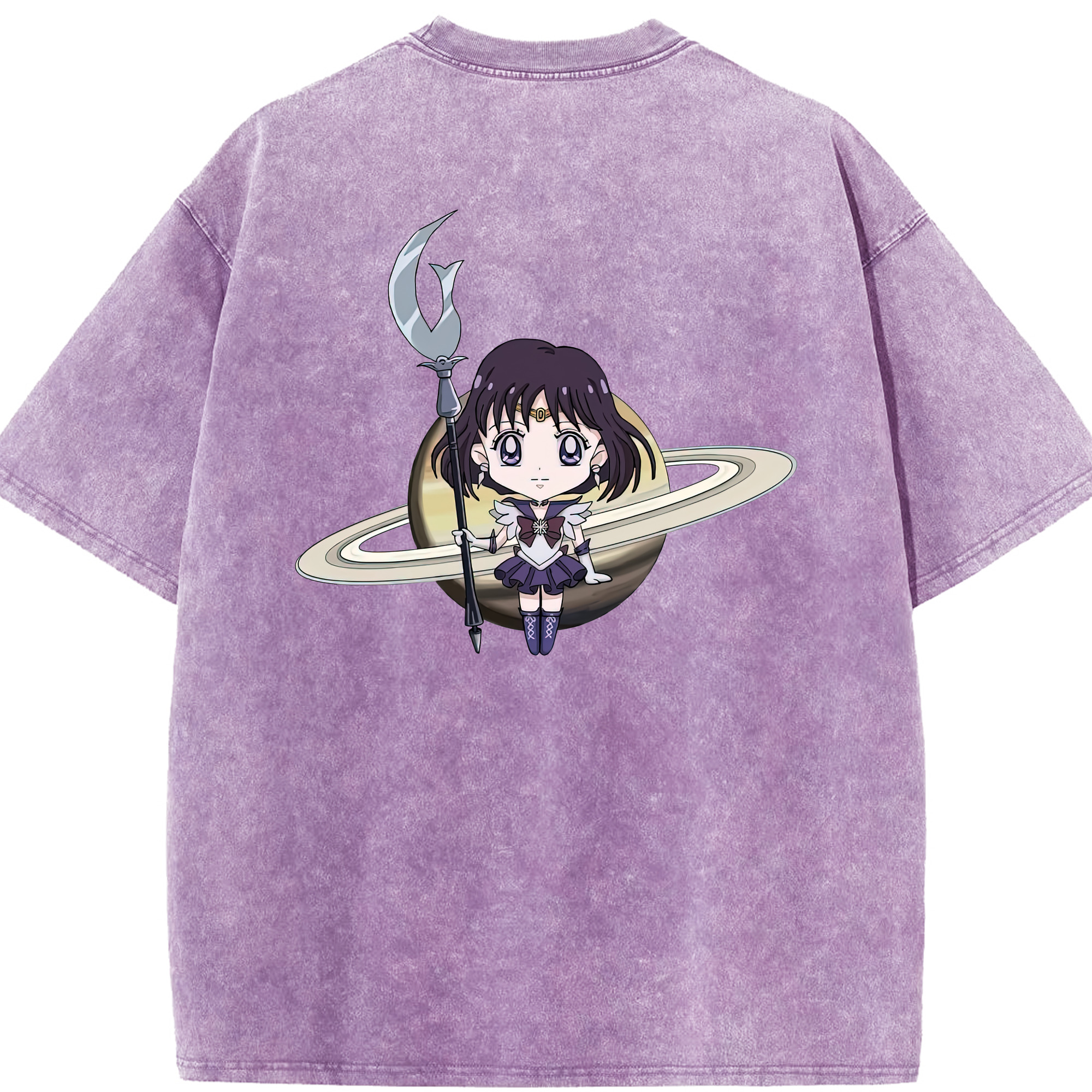 （画像用） 美少女戦士セーラームーン 土萠ほたる Sailor Moon Tomoe Hotaru （セーラーサターン；Sailor Saturn） 綿100% ヴィンテージ風 半袖Tシャツ（背面プリント）