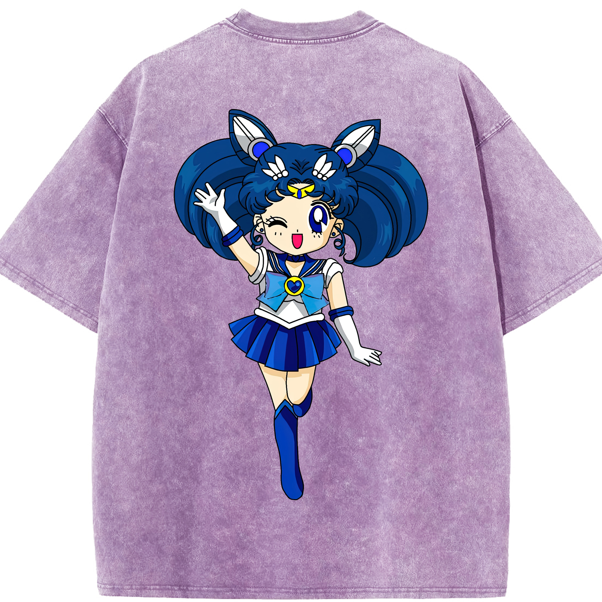 （画像用） 美少女戦士セーラームーン 水野 亜美 みずの あみ Sailor Moon Mizuno Ami 綿100% ヴィンテージ風 半袖Tシャツ（背面プリント）
