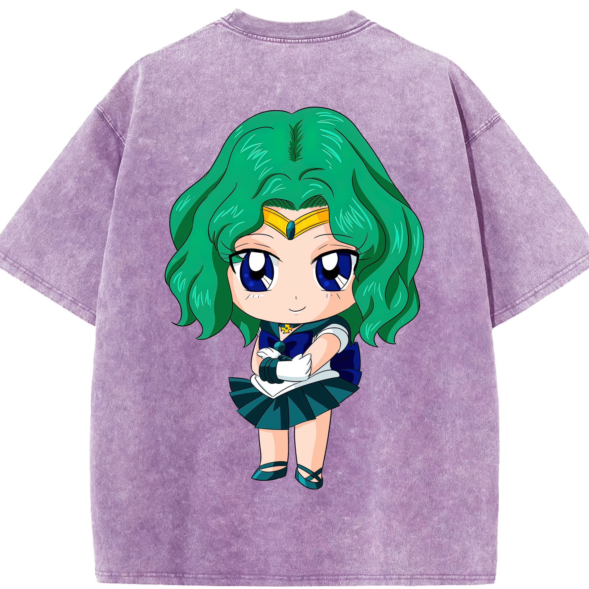 （画像用） 美少女戦士セーラームーン 海王 みちる（かいおう みちる） Sailor Moon Kaiou Michiru 綿100% ヴィンテージ風 半袖Tシャツ（背面プリント）