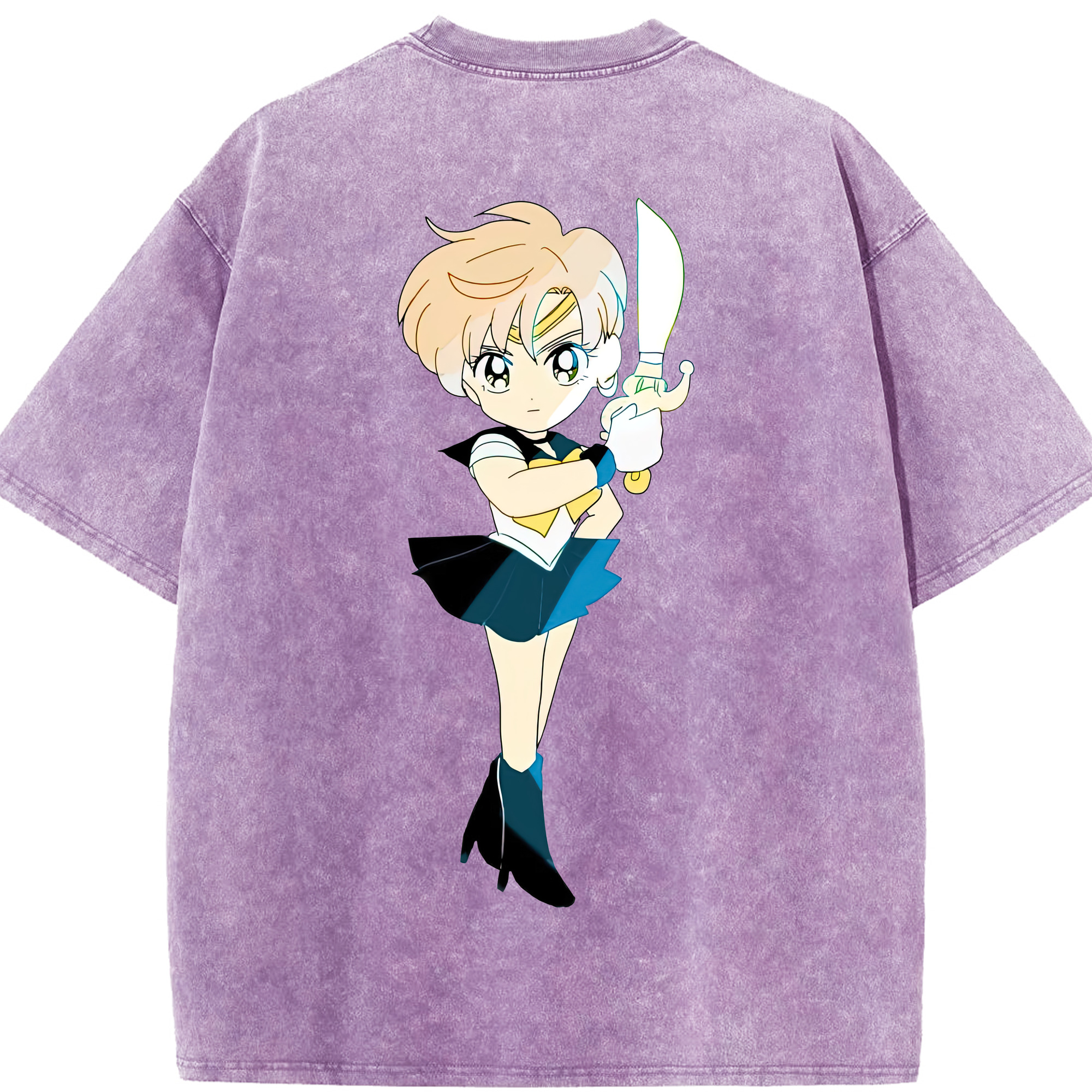（画像用） 美少女戦士セーラームーン 天王はるか Sailor Moon Tenoh Haruka 綿100% ヴィンテージ風 半袖Tシャツ（背面プリント）