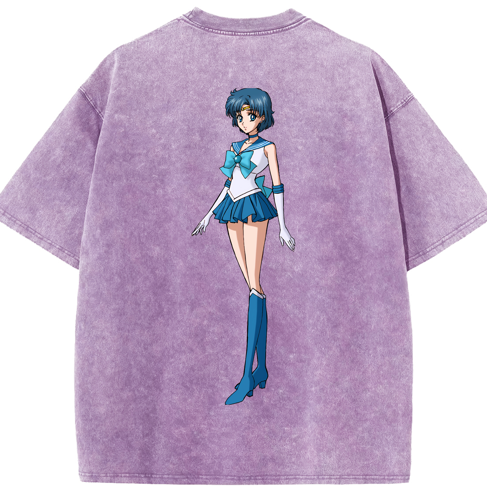 （画像用） 美少女戦士セーラームーン 水野 亜美 みずの あみ Sailor Moon Mizuno Ami 綿100% ヴィンテージ風 半袖Tシャツ（背面プリント）