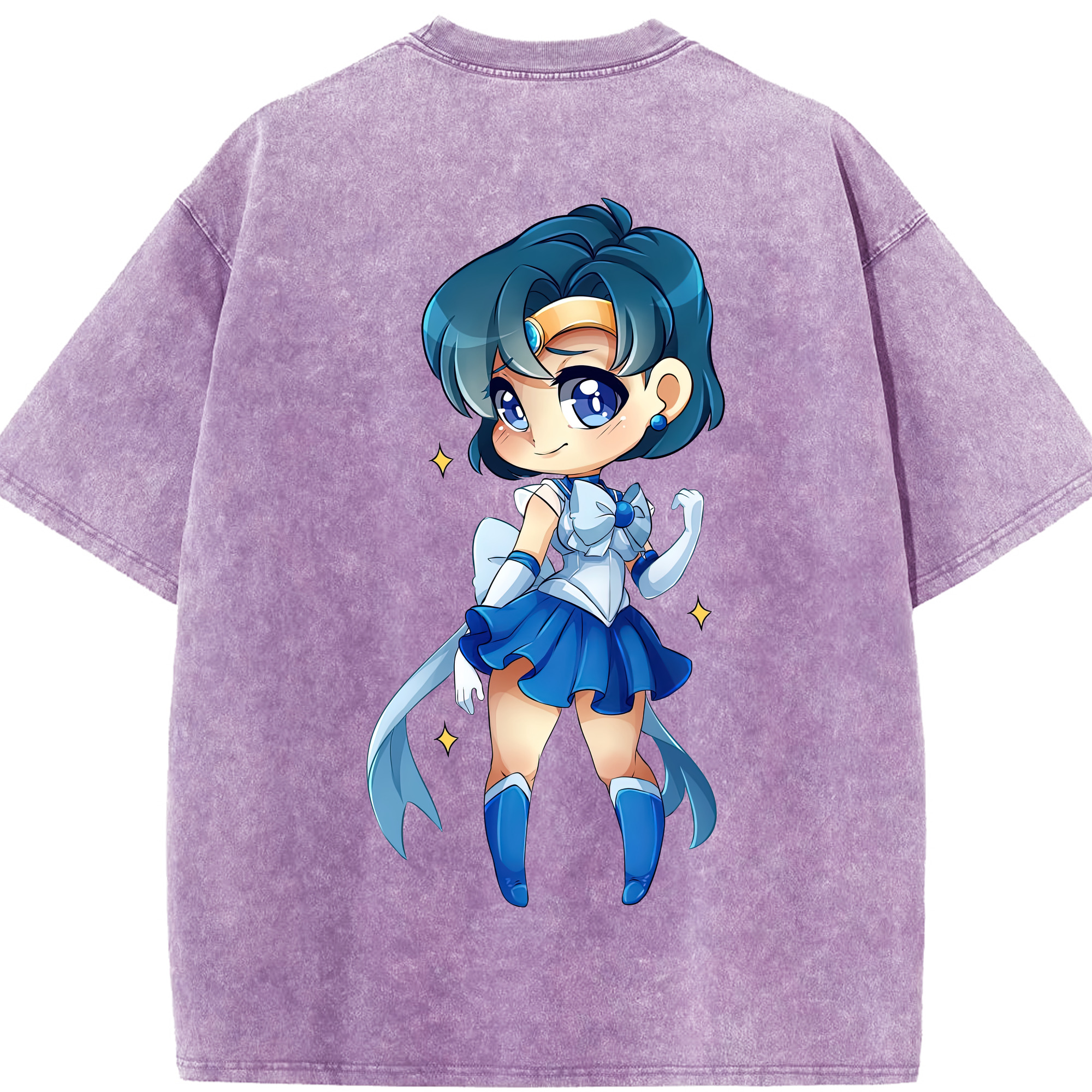 （画像用） 美少女戦士セーラームーン 水野 亜美 みずの あみ Sailor Moon Mizuno Ami 綿100% ヴィンテージ風 半袖Tシャツ（背面プリント）