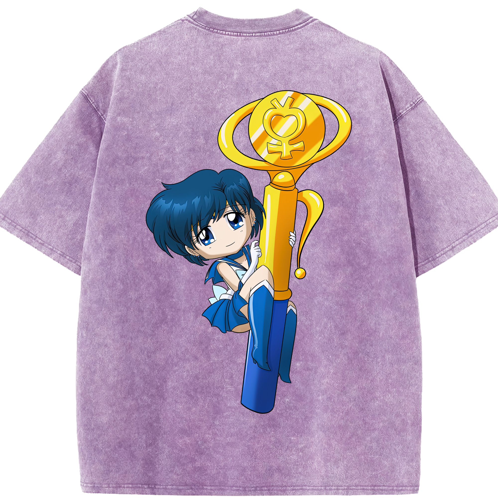 （画像用） 美少女戦士セーラームーン 水野 亜美 みずの あみ Sailor Moon Mizuno Ami 綿100% ヴィンテージ風 半袖Tシャツ（背面プリント）