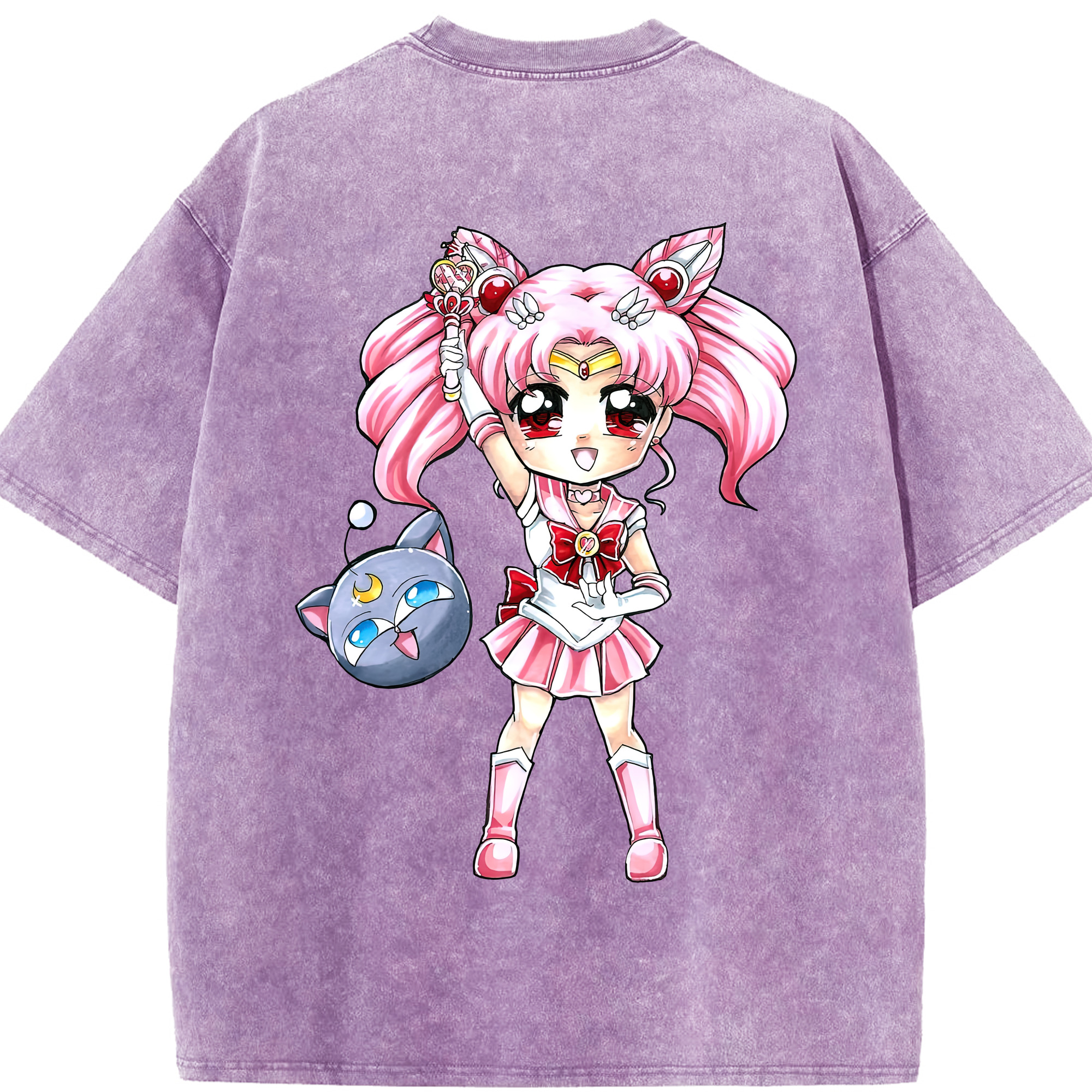 （画像用） 美少女戦士セーラームーン ちびうさ Sailor Moon Chibiusa Tsukino Usagi Small Lady Serenity 綿100% ヴィンテージ風 半袖Tシャツ（背面プリント）