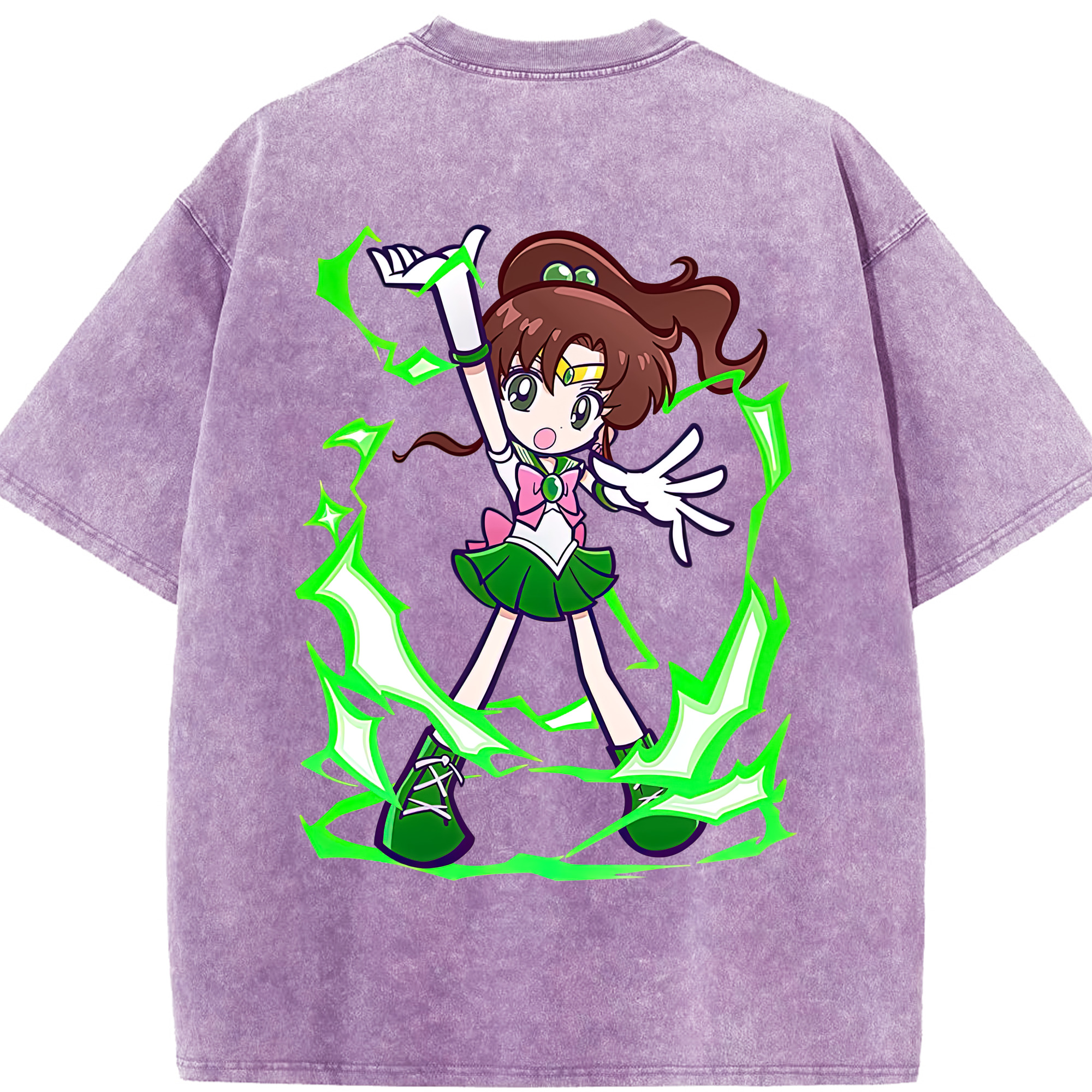 （画像用） 美少女戦士セーラームーン 木野 まこと きの まこと Sailor Moon Kino Makoto （セーラージュピター；Sailor Jupiter） 綿100% ヴィンテージ風 半袖Tシャツ（背面プリント）
