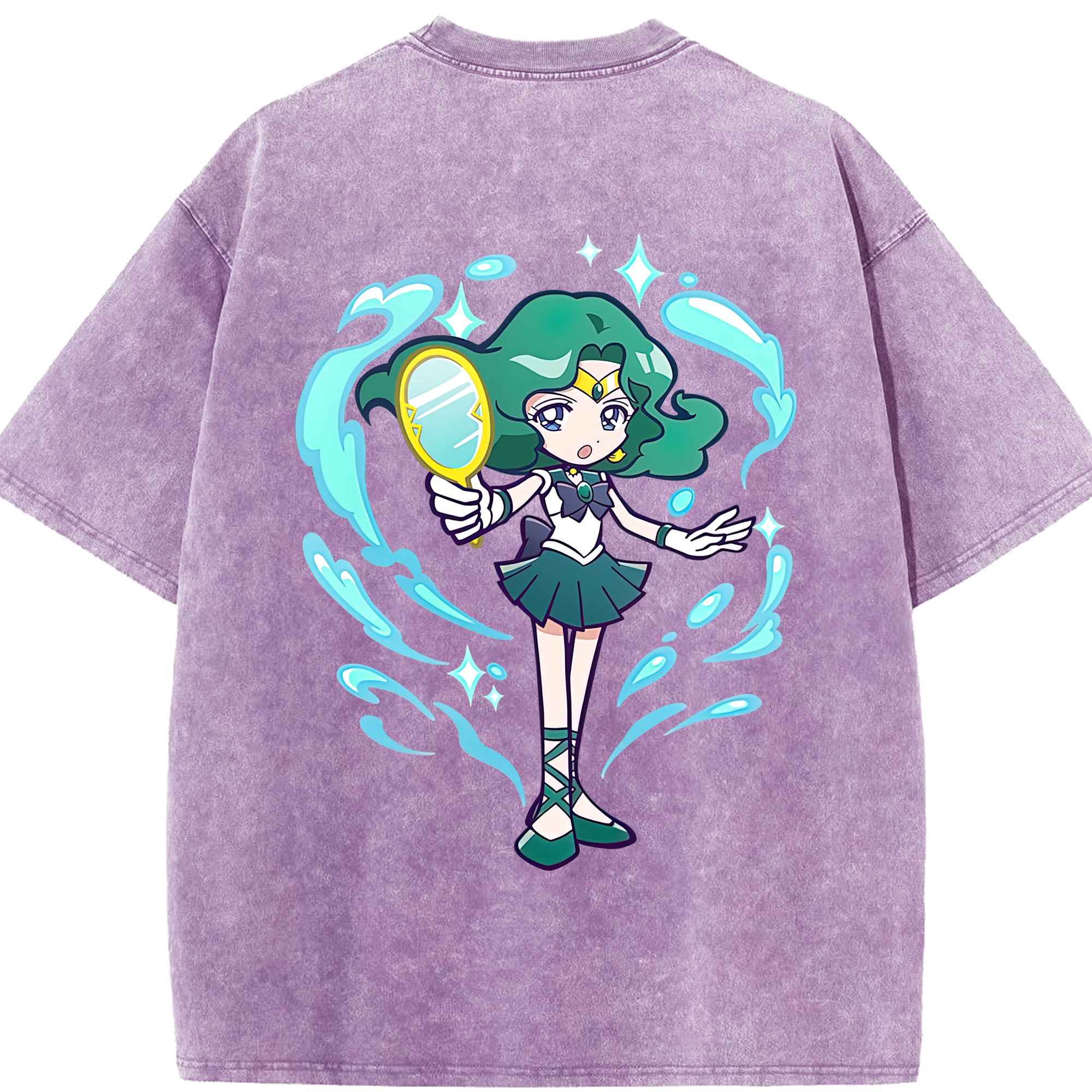 （画像用） 美少女戦士セーラームーン 海王 みちる（かいおう みちる） Sailor Moon Kaiou Michiru 綿100% ヴィンテージ風 半袖Tシャツ（背面プリント）