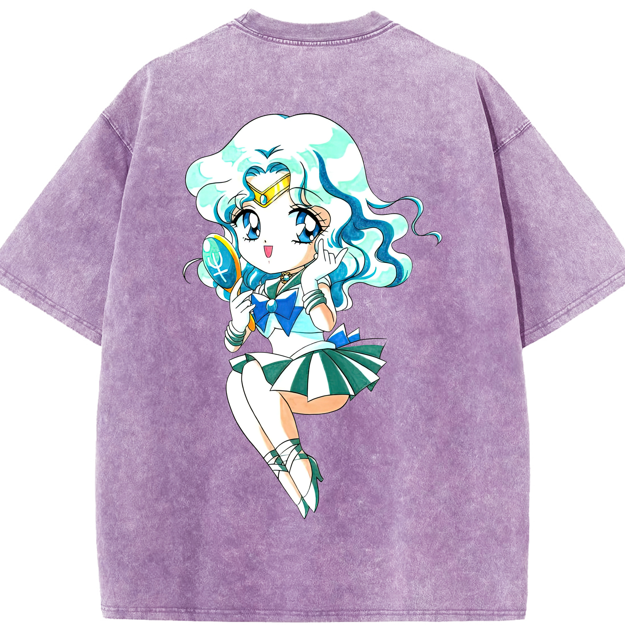 （画像用） 美少女戦士セーラームーン 海王 みちる（かいおう みちる） Sailor Moon Kaiou Michiru 綿100% ヴィンテージ風 半袖Tシャツ（背面プリント）