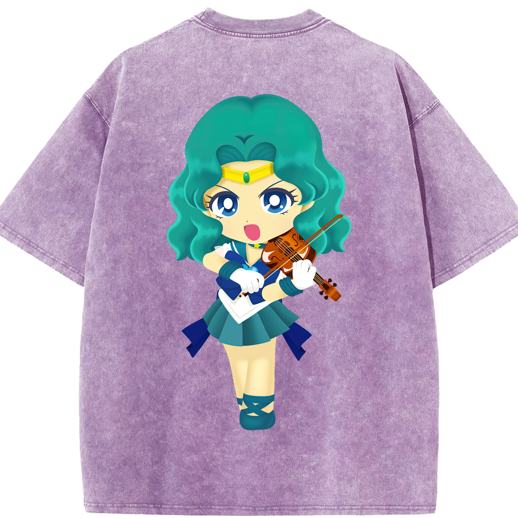 （画像用） 美少女戦士セーラームーン 海王 みちる（かいおう みちる） Sailor Moon Kaiou Michiru 綿100% ヴィンテージ風 半袖Tシャツ（背面プリント）