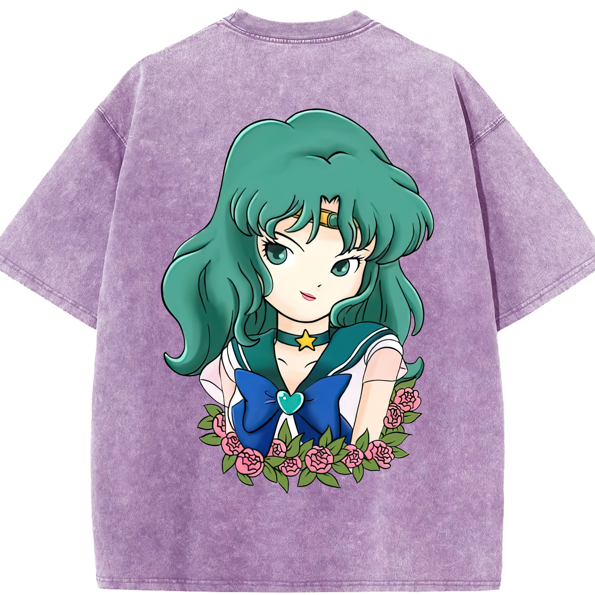 （画像用） 美少女戦士セーラームーン 海王 みちる（かいおう みちる） Sailor Moon Kaiou Michiru 綿100% ヴィンテージ風 半袖Tシャツ（背面プリント）