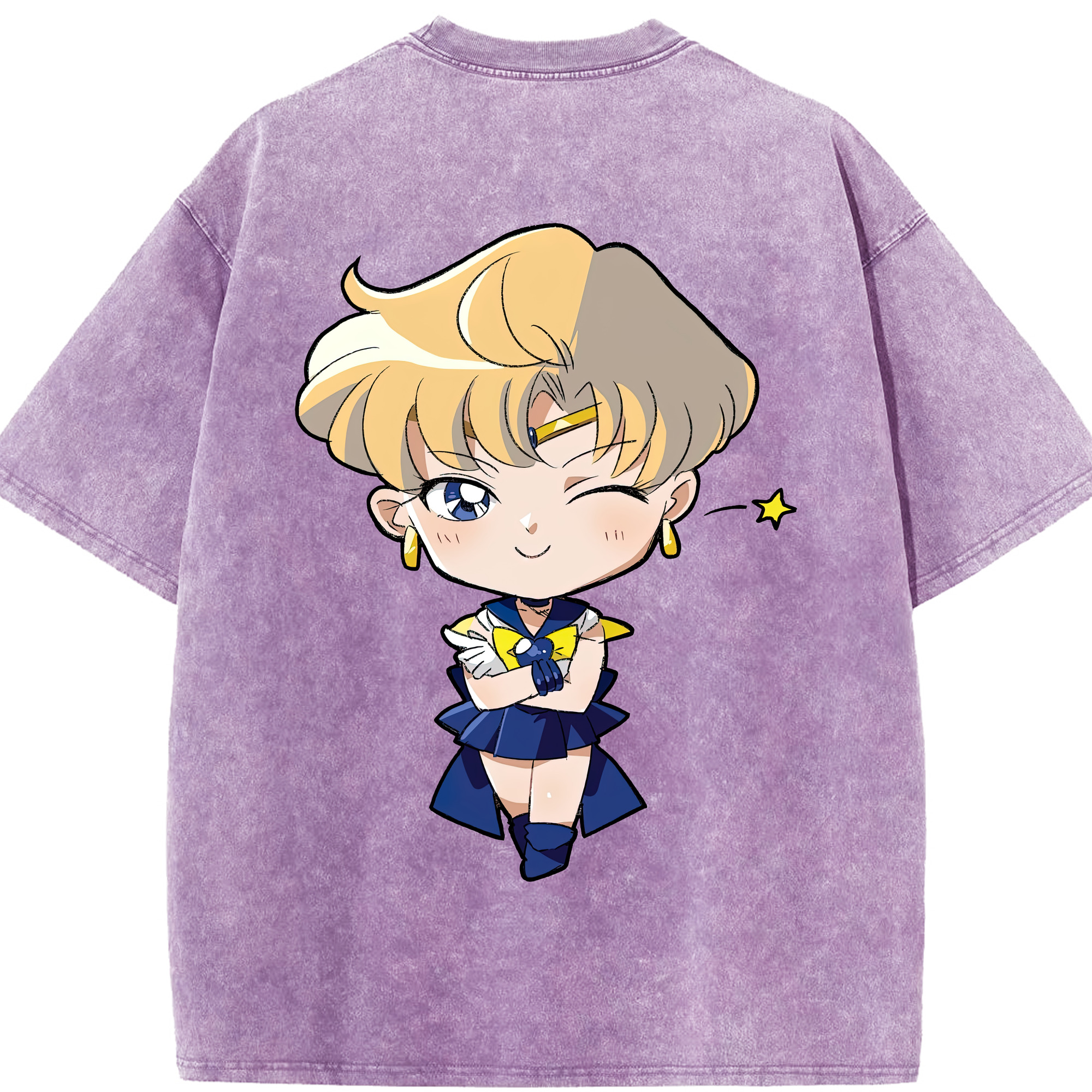 （画像用） 美少女戦士セーラームーン 天王はるか Sailor Moon Tenoh Haruka 綿100% ヴィンテージ風 半袖Tシャツ（背面プリント）