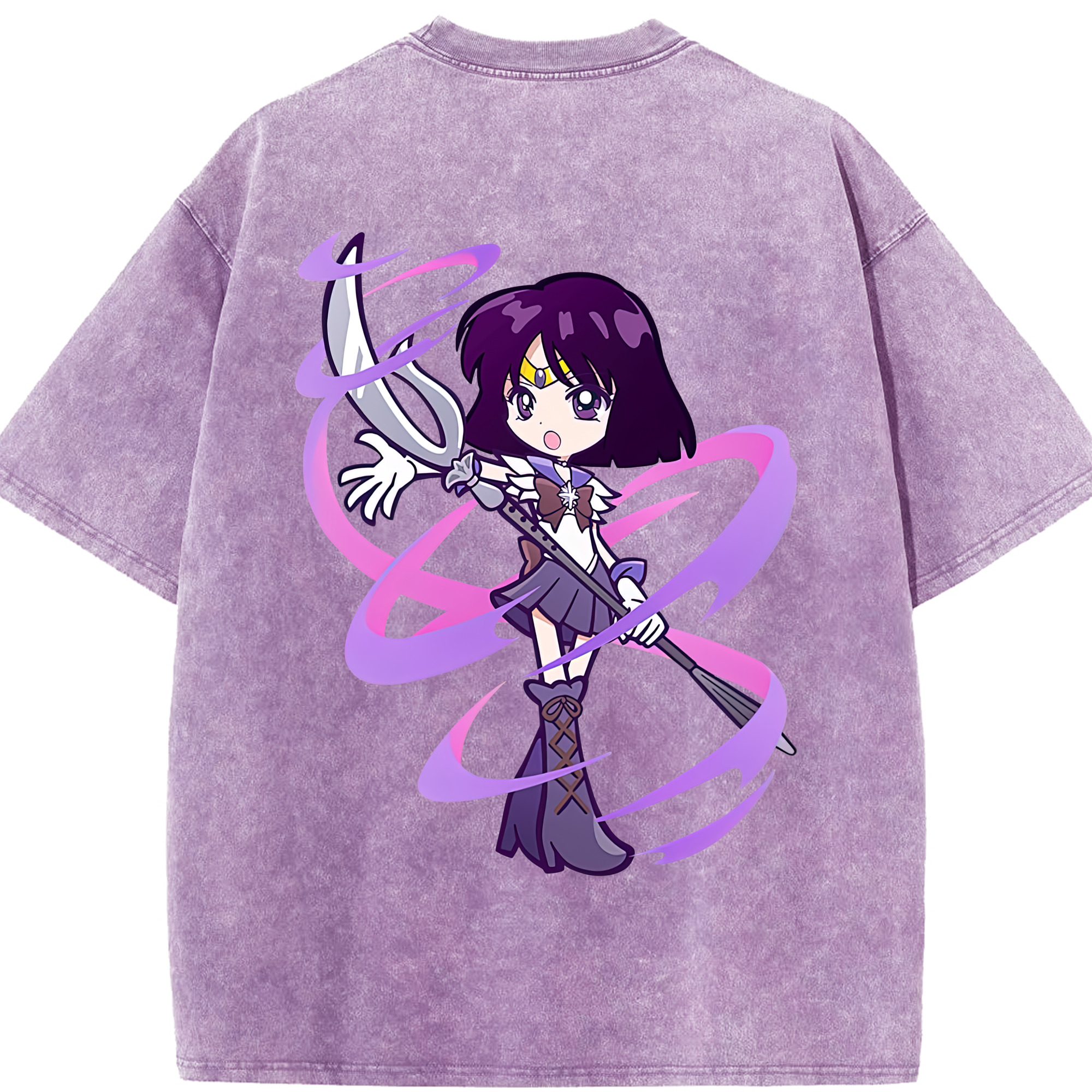 （画像用） 美少女戦士セーラームーン 土萠ほたる Sailor Moon Tomoe Hotaru （セーラーサターン；Sailor Saturn） 綿100% ヴィンテージ風 半袖Tシャツ（背面プリント）