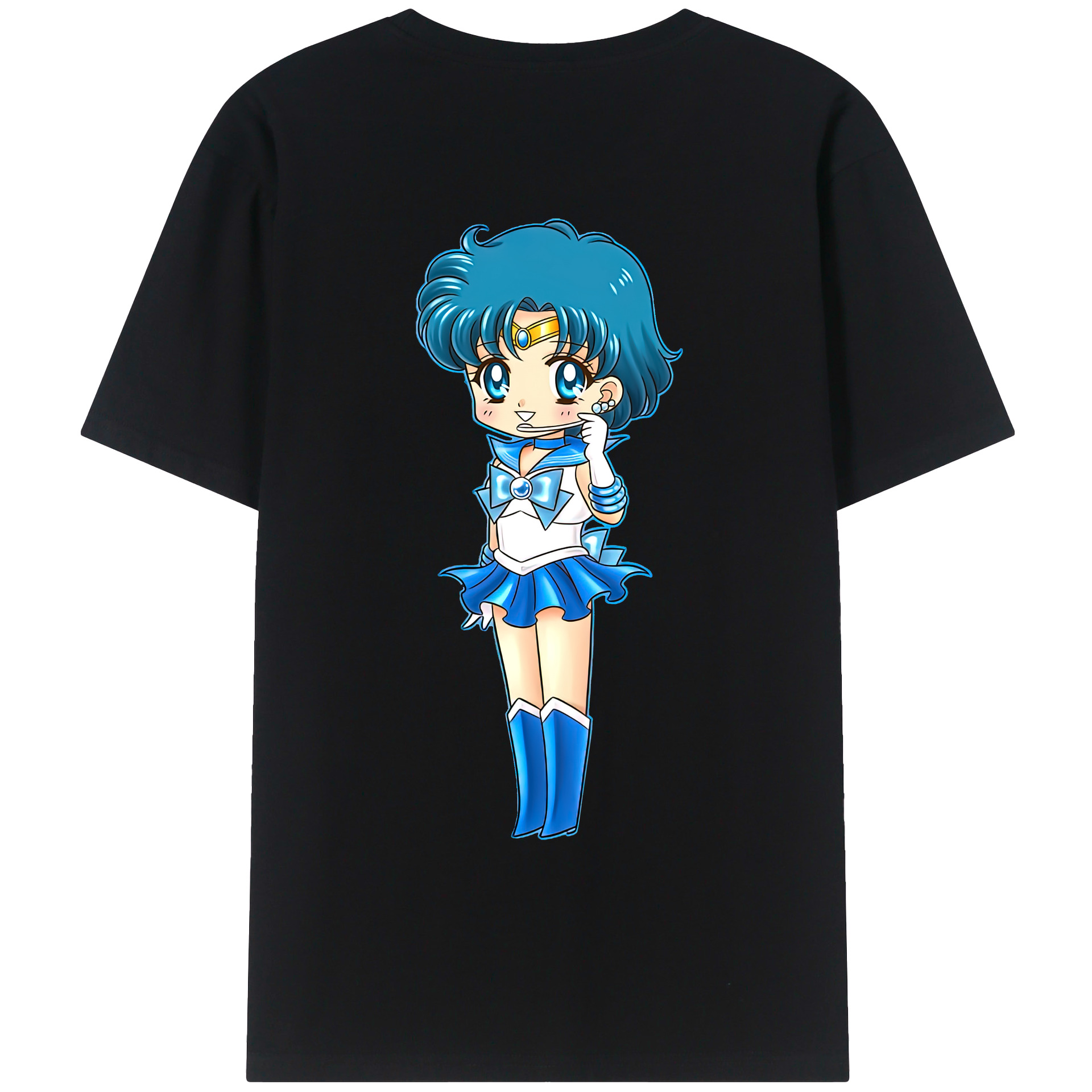 （画像用） 美少女戦士セーラームーン 水野 亜美 みずの あみ Sailor Moon Mizuno Ami 綿100％ メンズ半袖Tシャツ（バックプリント） 通気性