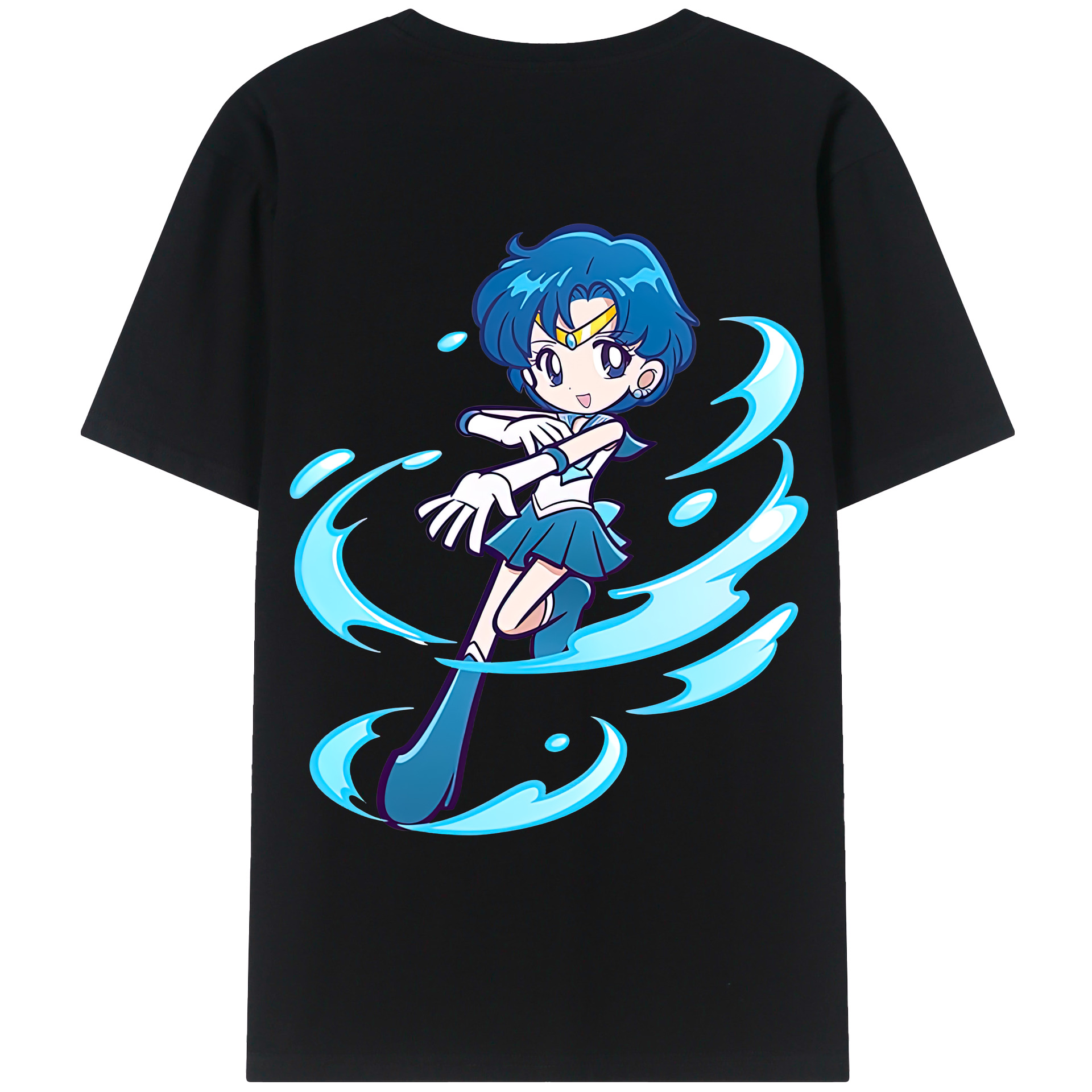 （画像用） 美少女戦士セーラームーン 水野 亜美 みずの あみ Sailor Moon Mizuno Ami 綿100％ メンズ半袖Tシャツ（バックプリント） 通気性