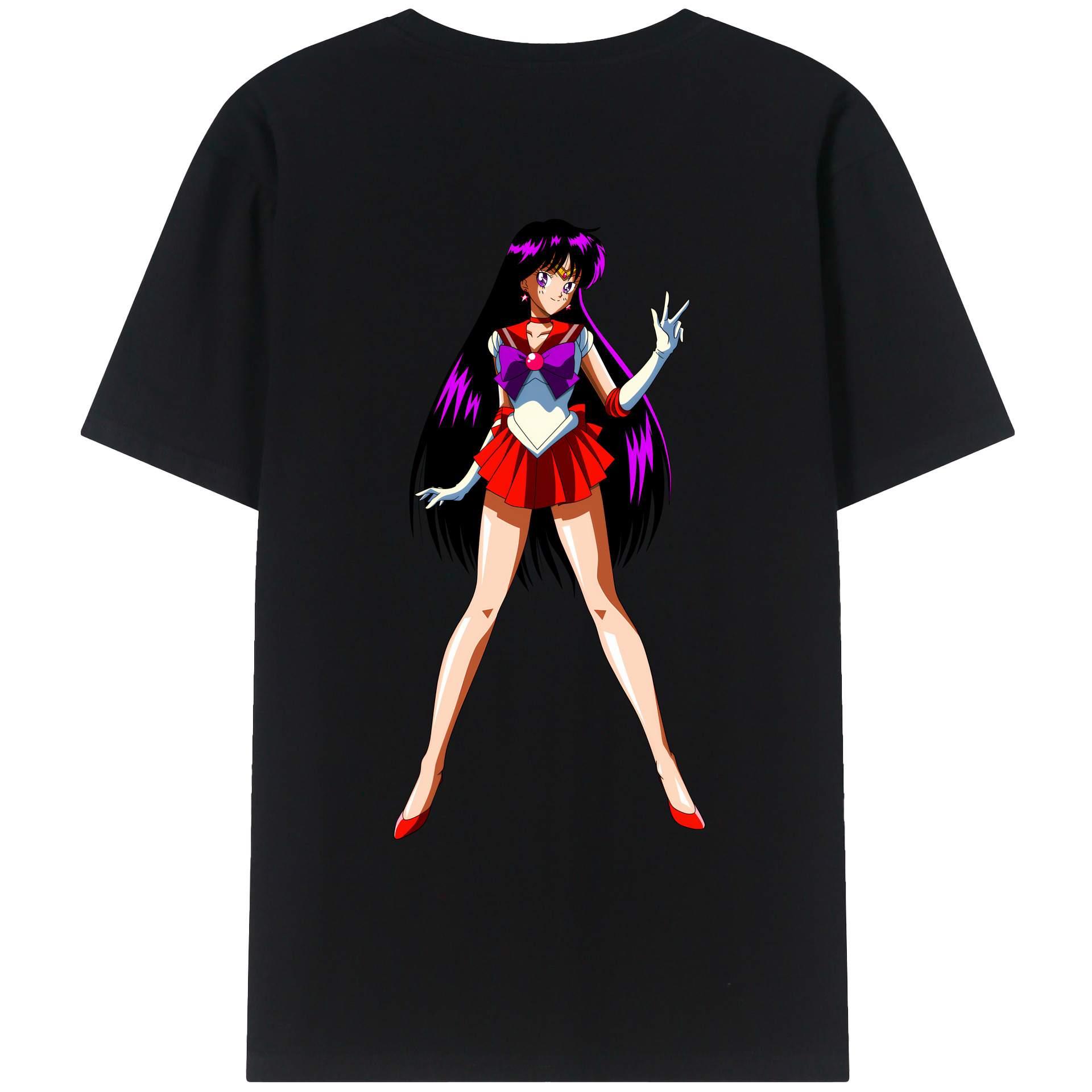 （画像用） 美少女戦士セーラームーン 火野レイ ひの レイ Sailor Moon Hino Rei （セーラーマーズ,Sailor Mars） 綿100％ メンズ半袖Tシャツ（バックプリント） 通気性
