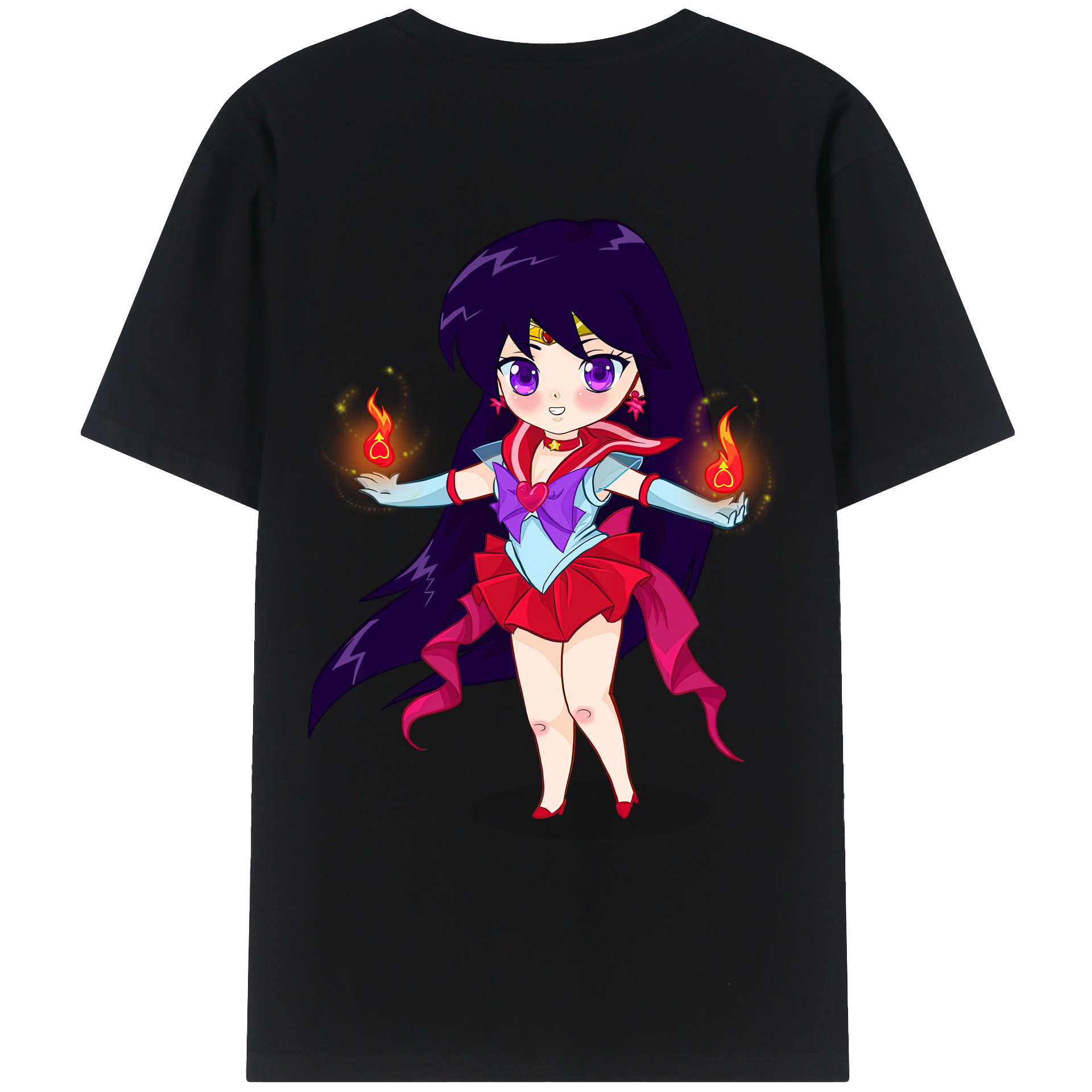 （画像用） 美少女戦士セーラームーン 火野レイ ひの レイ Sailor Moon Hino Rei （セーラーマーズ,Sailor Mars） 綿100％ メンズ半袖Tシャツ（バックプリント） 通気性