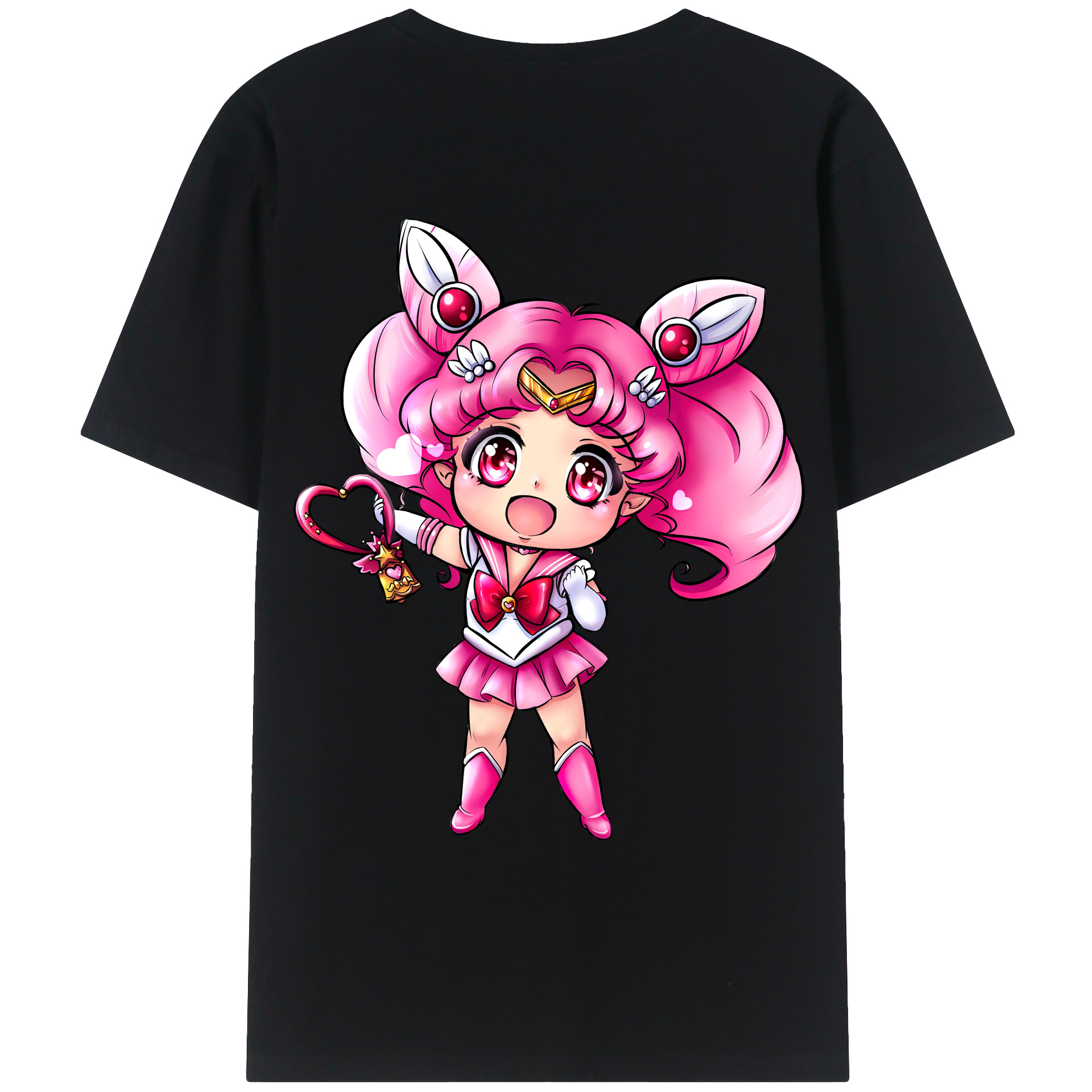 （画像用） 美少女戦士セーラームーン ちびうさ Sailor Moon Chibiusa Tsukino Usagi Small Lady Serenity 綿100％ メンズ半袖Tシャツ（バックプリント） 通気性