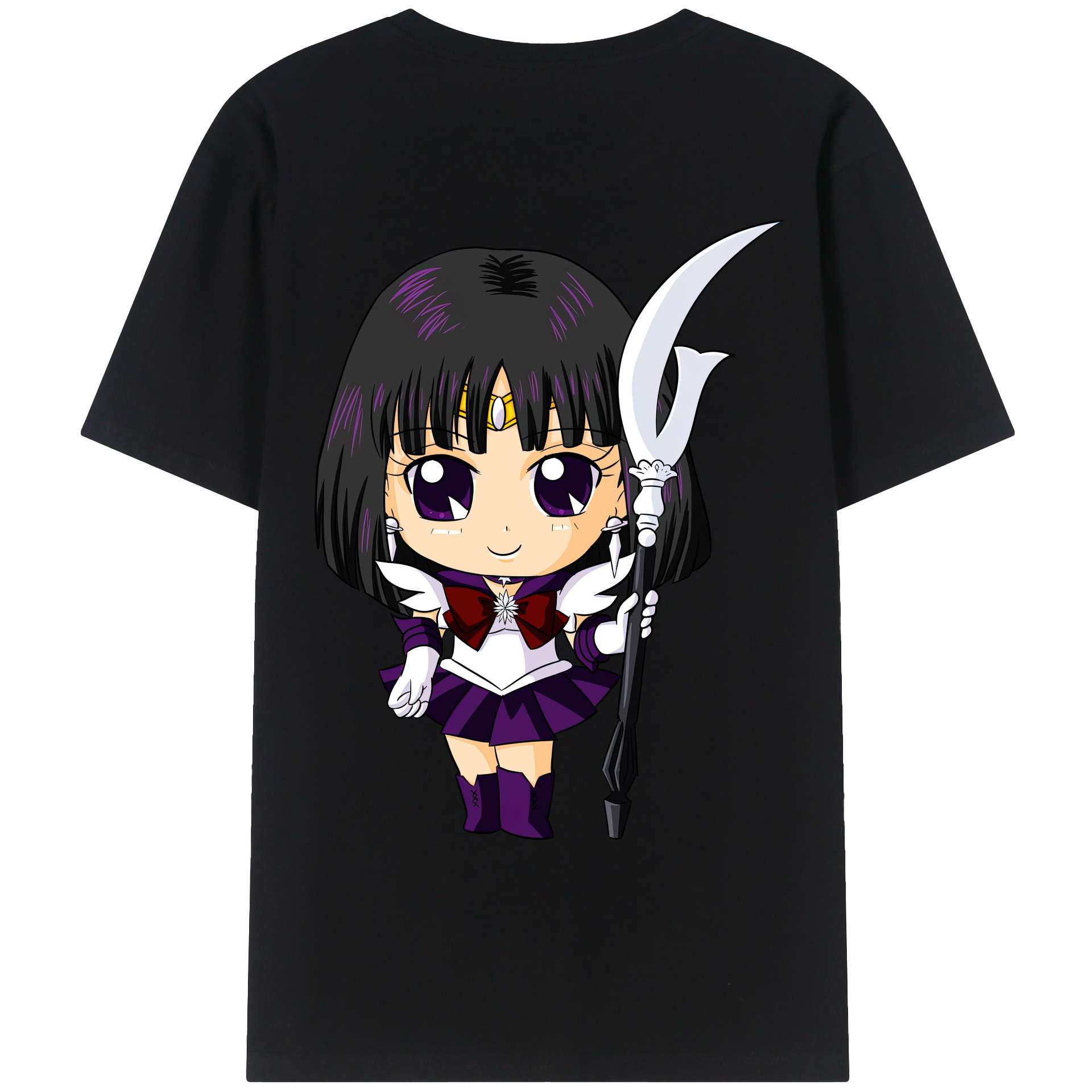（画像用） 美少女戦士セーラームーン 土萠ほたる Sailor Moon Tomoe Hotaru （セーラーサターン；Sailor Saturn） 綿100％ メンズ半袖Tシャツ（バックプリント） 通気性