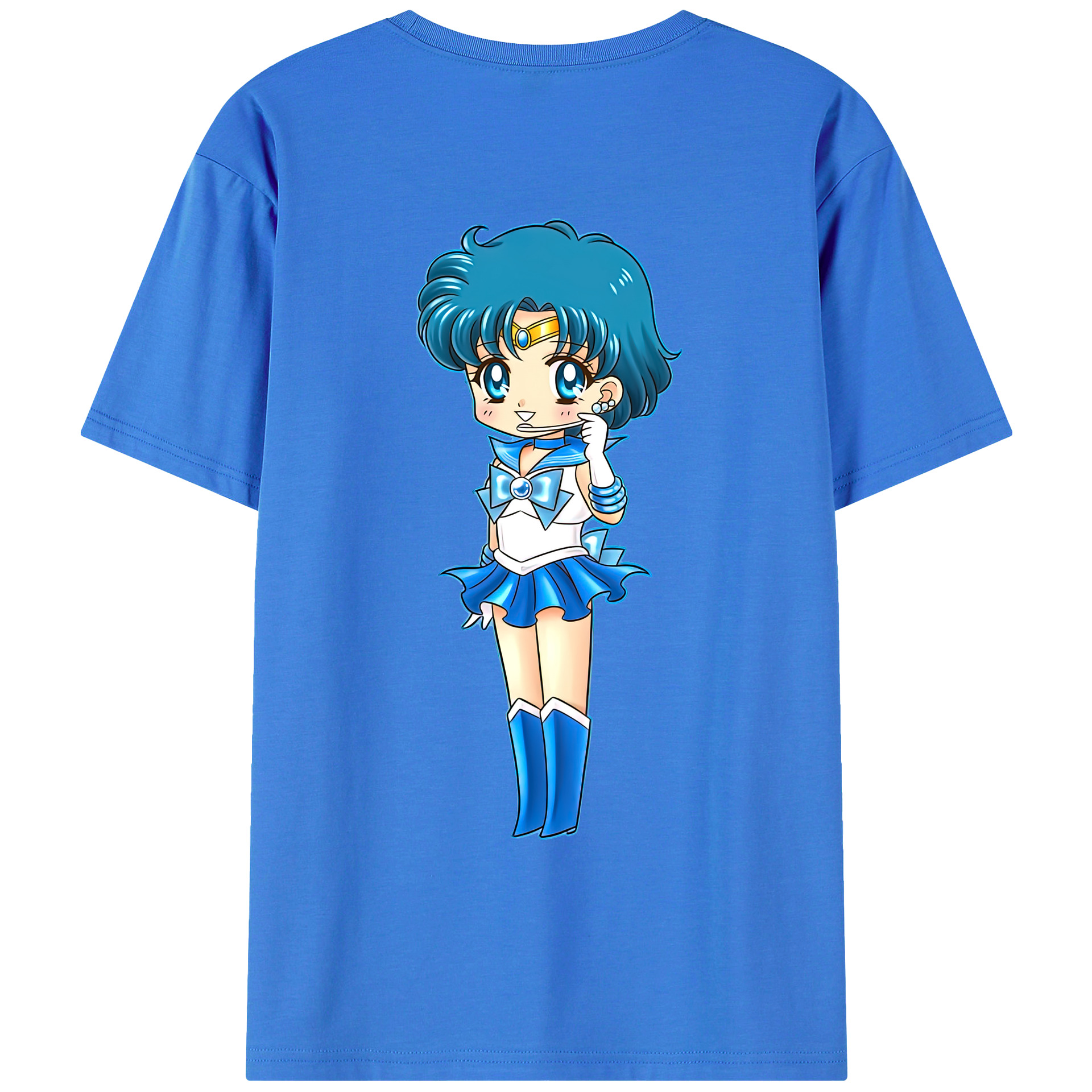 （画像用） 美少女戦士セーラームーン 水野 亜美 みずの あみ Sailor Moon Mizuno Ami 綿100％ メンズ半袖Tシャツ（バックプリント） 通気性