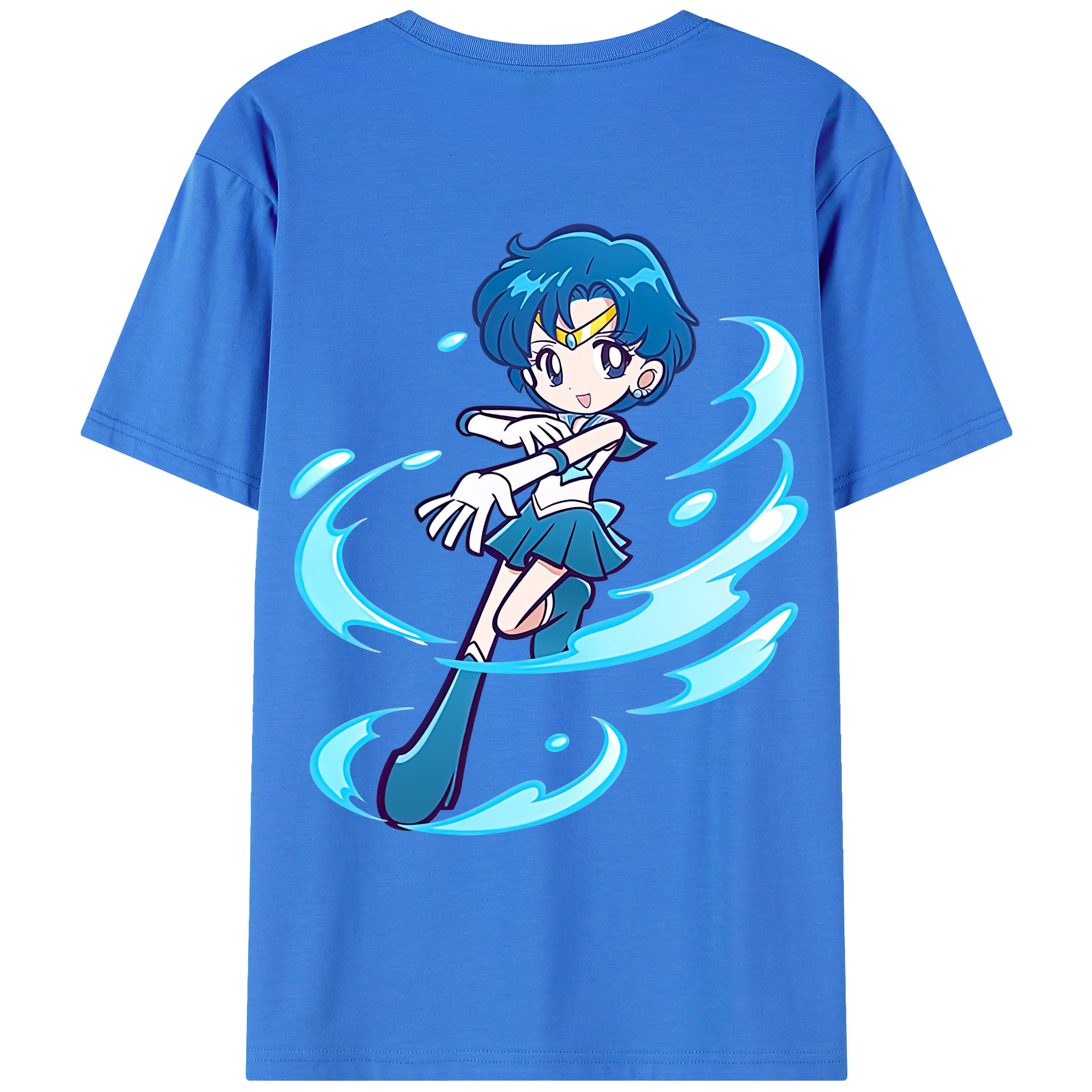 （画像用） 美少女戦士セーラームーン 水野 亜美 みずの あみ Sailor Moon Mizuno Ami 綿100％ メンズ半袖Tシャツ（バックプリント） 通気性