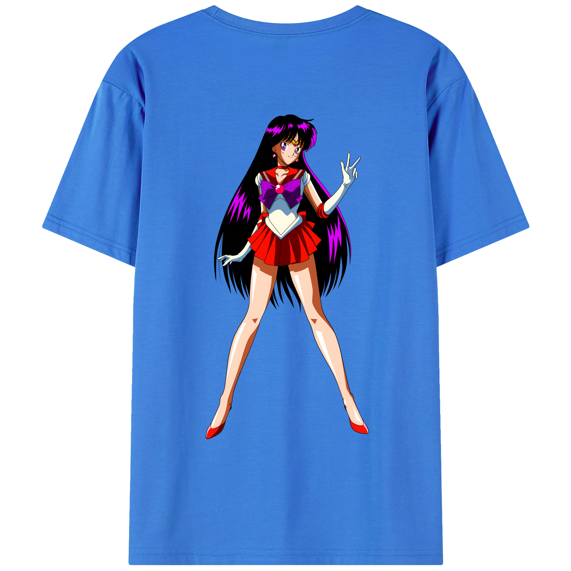 （画像用） 美少女戦士セーラームーン 火野レイ ひの レイ Sailor Moon Hino Rei （セーラーマーズ,Sailor Mars） 綿100％ メンズ半袖Tシャツ（バックプリント） 通気性
