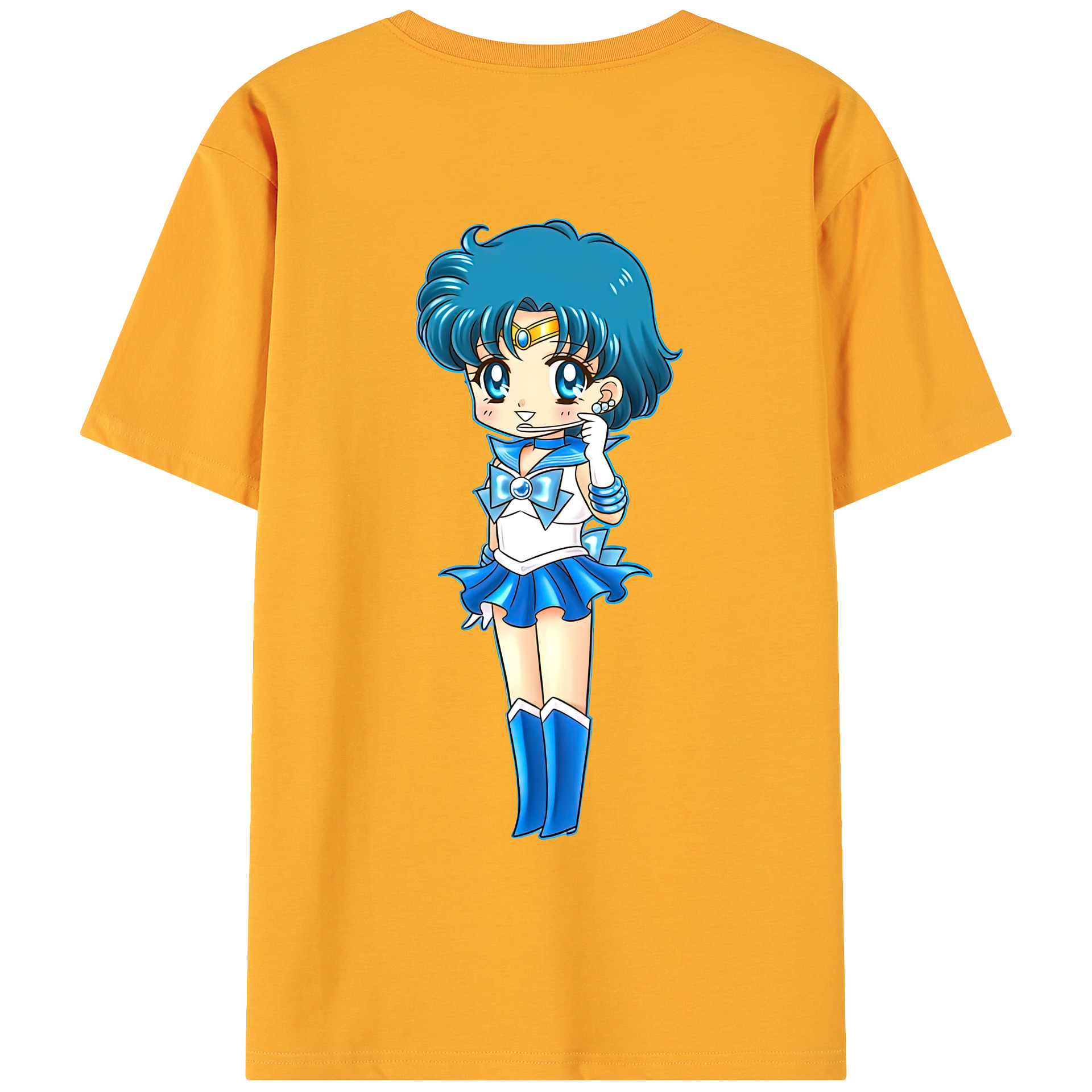 （画像用） 美少女戦士セーラームーン 水野 亜美 みずの あみ Sailor Moon Mizuno Ami 綿100％ メンズ半袖Tシャツ（バックプリント） 通気性