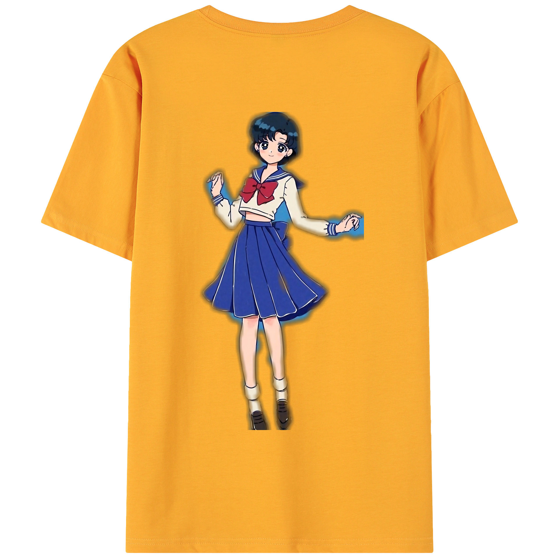 （画像用） 美少女戦士セーラームーン 水野 亜美 みずの あみ Sailor Moon Mizuno Ami 綿100％ メンズ半袖Tシャツ（バックプリント） 通気性