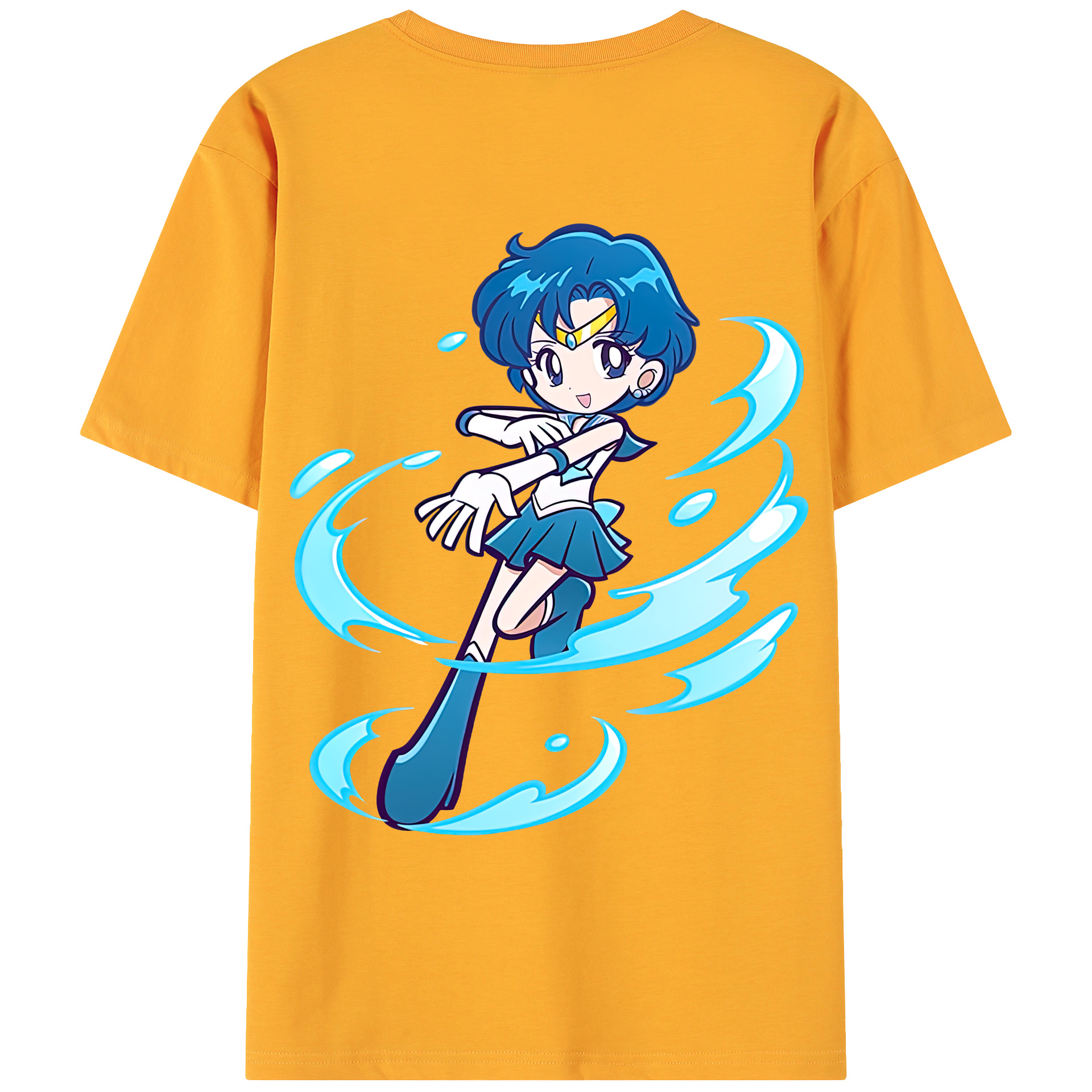 （画像用） 美少女戦士セーラームーン 水野 亜美 みずの あみ Sailor Moon Mizuno Ami 綿100％ メンズ半袖Tシャツ（バックプリント） 通気性