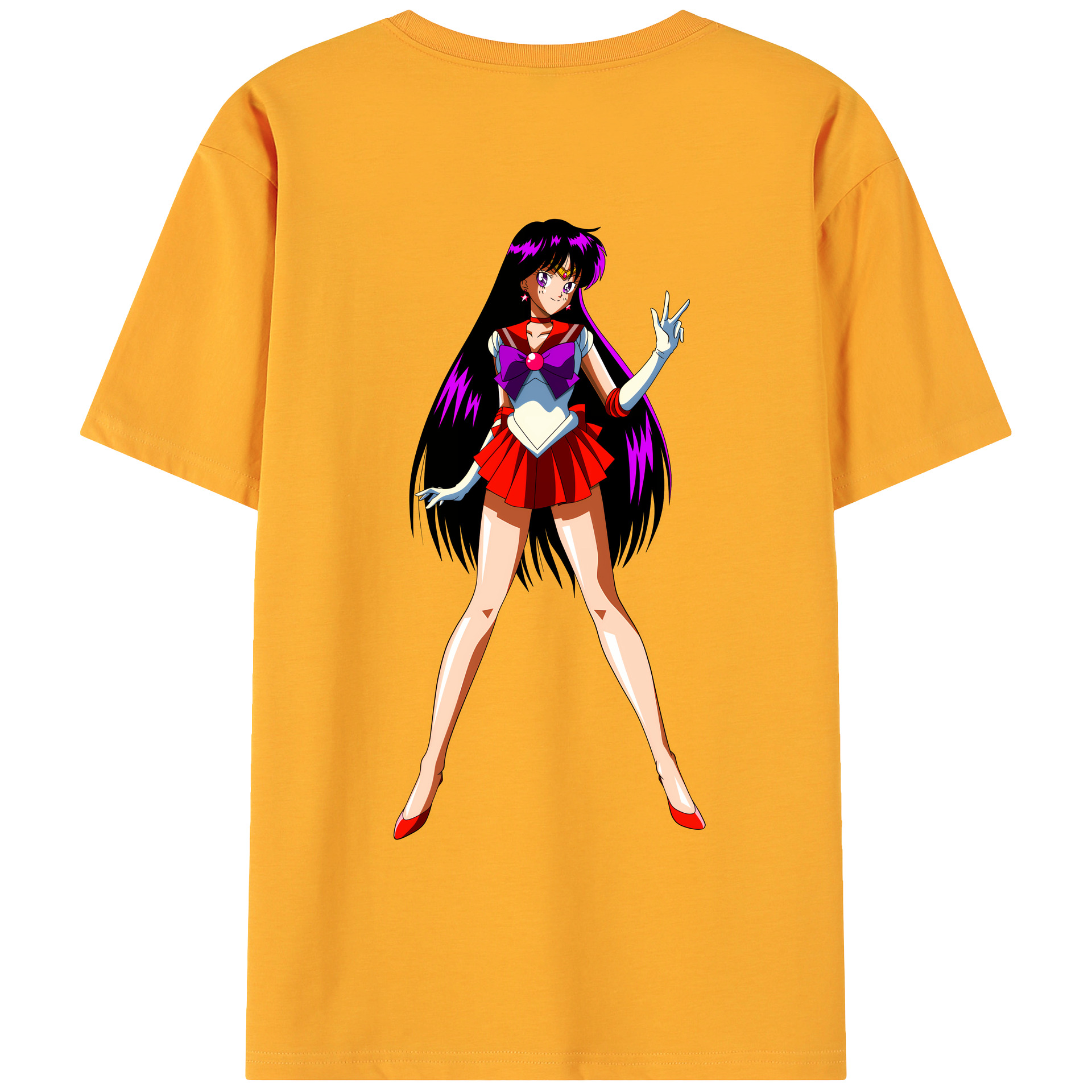 （画像用） 美少女戦士セーラームーン 火野レイ ひの レイ Sailor Moon Hino Rei （セーラーマーズ,Sailor Mars） 綿100％ メンズ半袖Tシャツ（バックプリント） 通気性