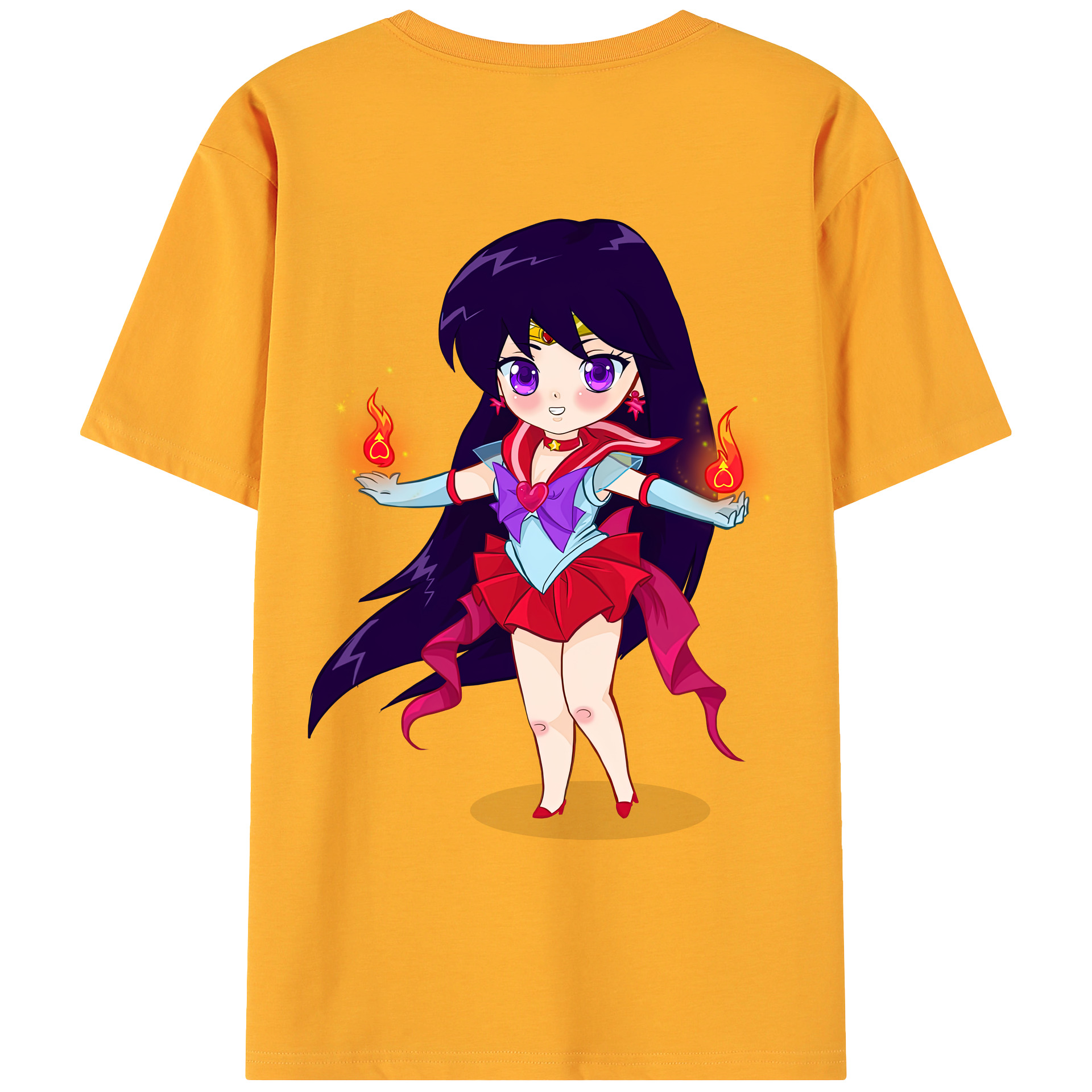 （画像用） 美少女戦士セーラームーン 火野レイ ひの レイ Sailor Moon Hino Rei （セーラーマーズ,Sailor Mars） 綿100％ メンズ半袖Tシャツ（バックプリント） 通気性