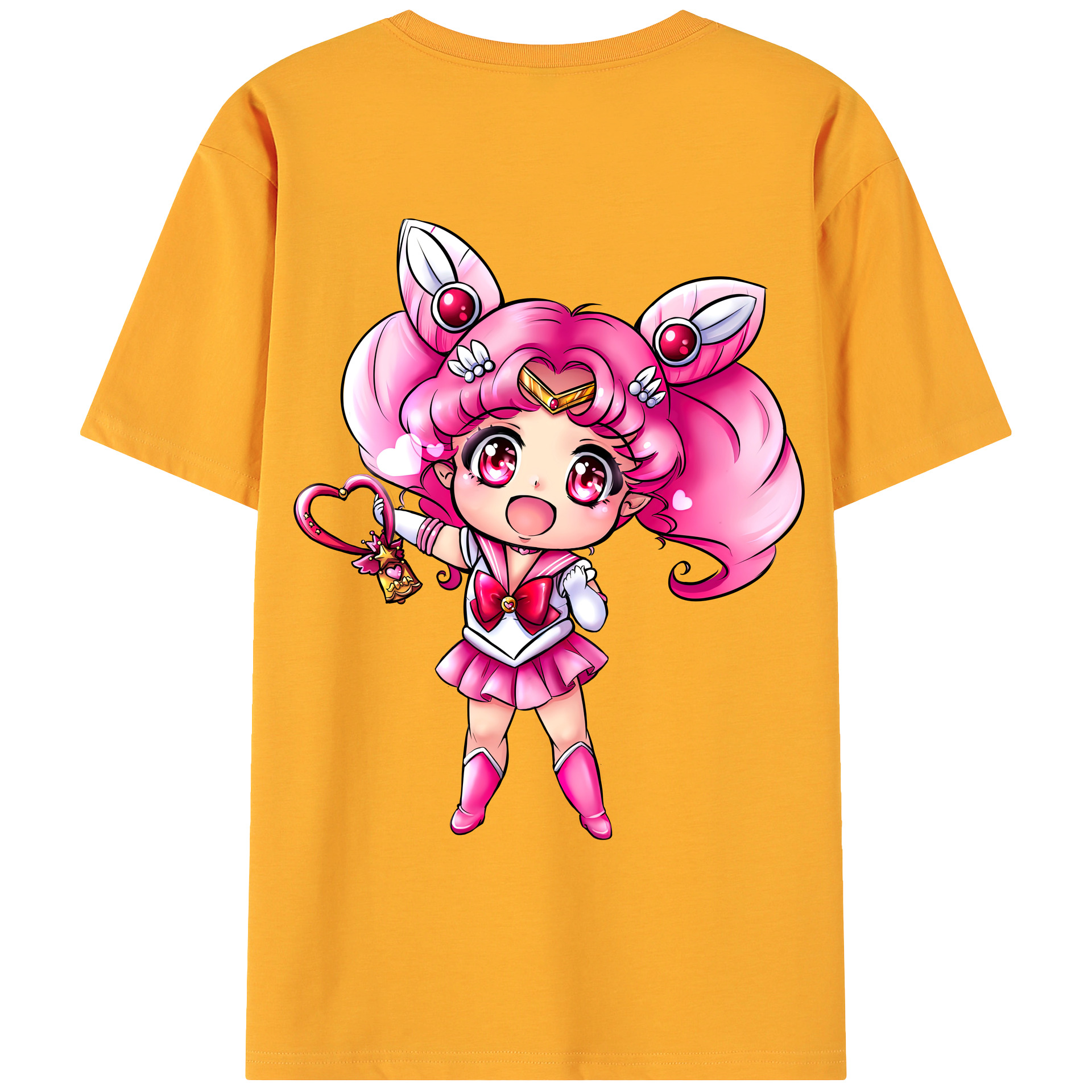 （画像用） 美少女戦士セーラームーン ちびうさ Sailor Moon Chibiusa Tsukino Usagi Small Lady Serenity 綿100％ メンズ半袖Tシャツ（バックプリント） 通気性