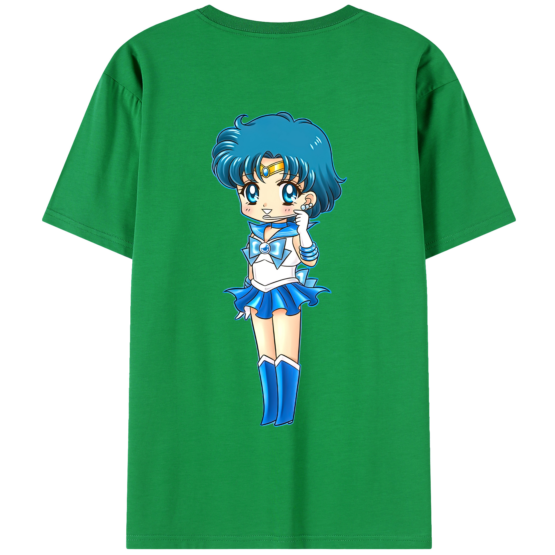 （画像用） 美少女戦士セーラームーン 水野 亜美 みずの あみ Sailor Moon Mizuno Ami 綿100％ メンズ半袖Tシャツ（バックプリント） 通気性