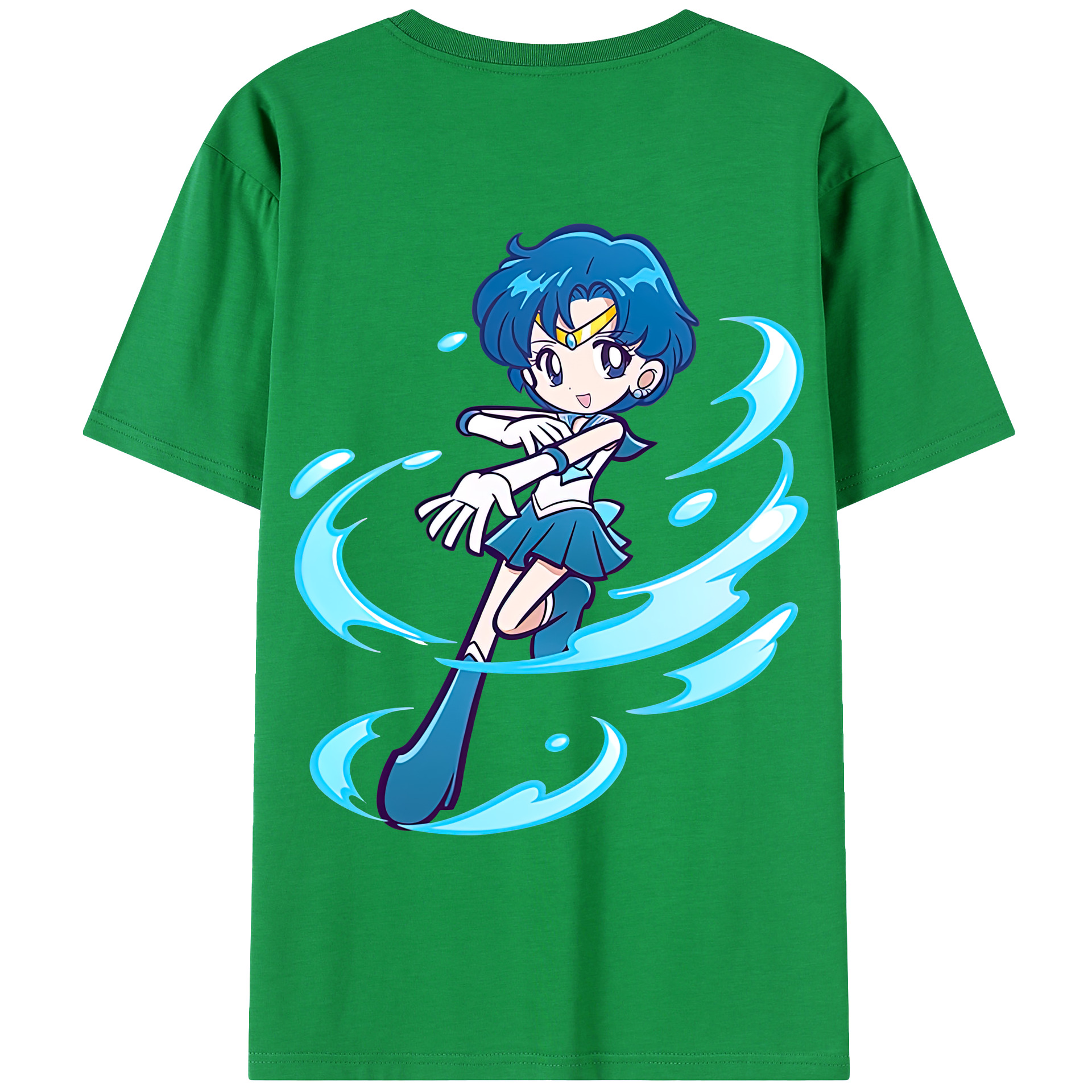 （画像用） 美少女戦士セーラームーン 水野 亜美 みずの あみ Sailor Moon Mizuno Ami 綿100％ メンズ半袖Tシャツ（バックプリント） 通気性
