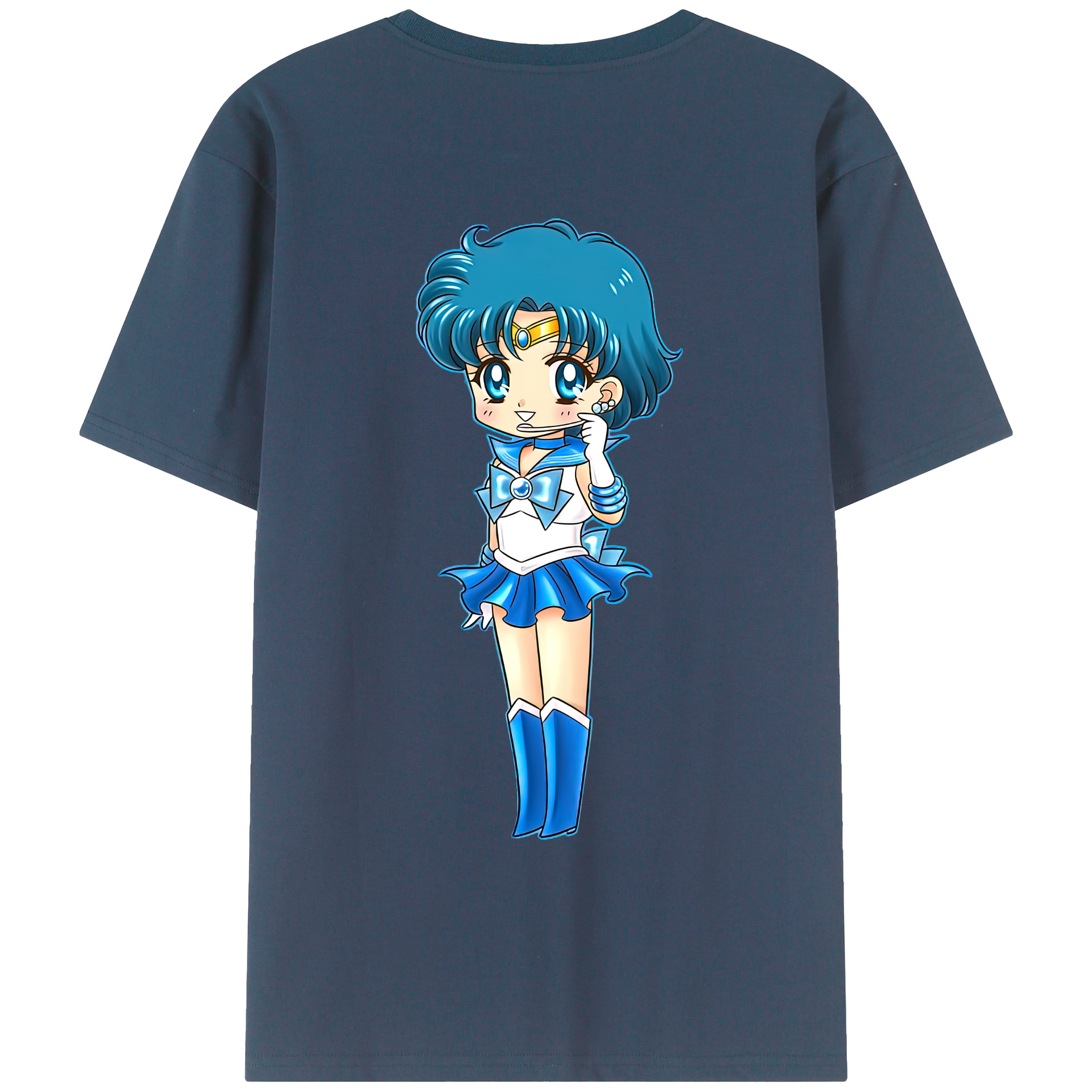 （画像用） 美少女戦士セーラームーン 水野 亜美 みずの あみ Sailor Moon Mizuno Ami 綿100％ メンズ半袖Tシャツ（バックプリント） 通気性