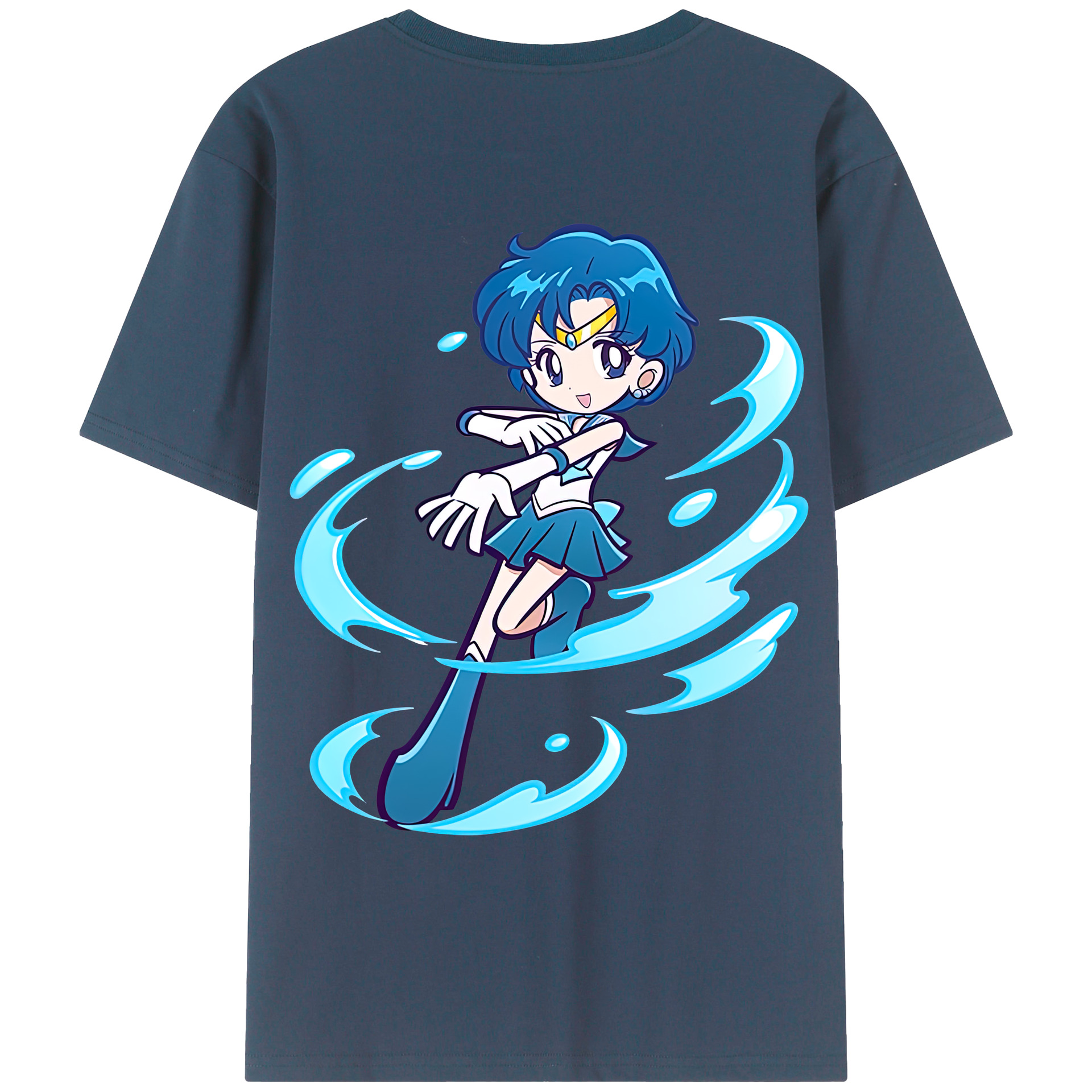 （画像用） 美少女戦士セーラームーン 水野 亜美 みずの あみ Sailor Moon Mizuno Ami 綿100％ メンズ半袖Tシャツ（バックプリント） 通気性