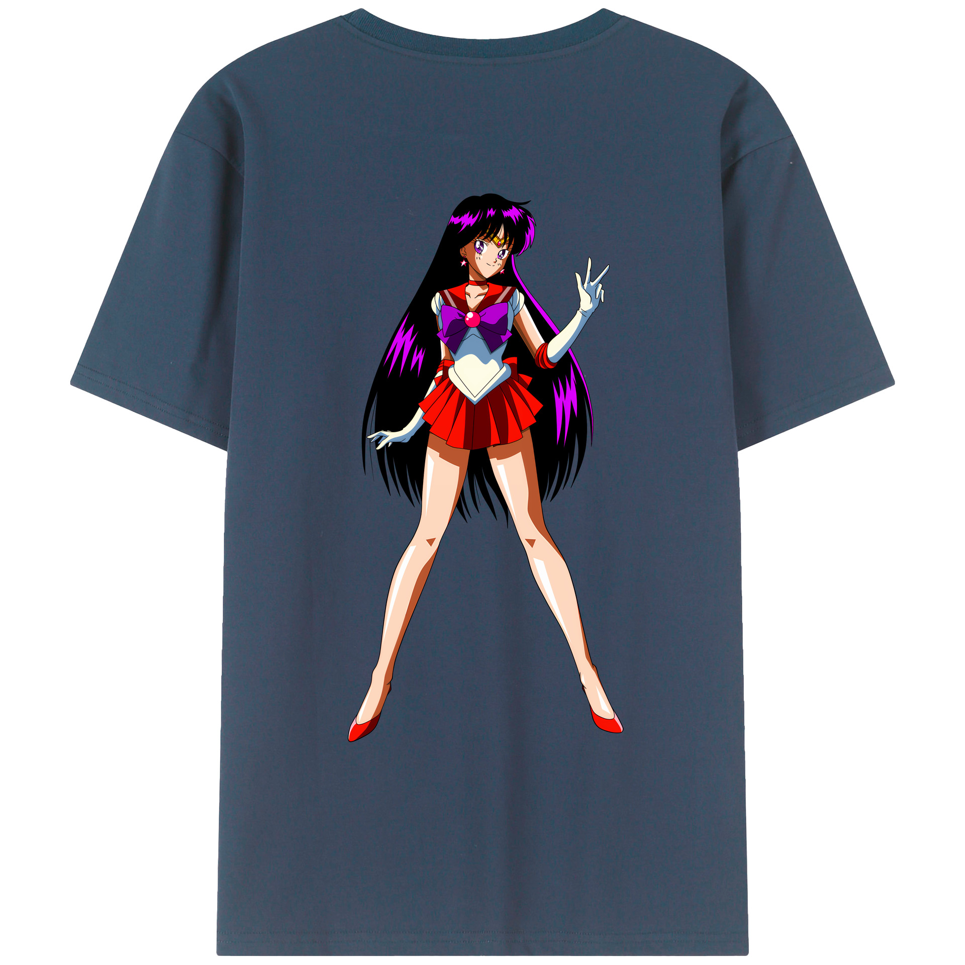 （画像用） 美少女戦士セーラームーン 火野レイ ひの レイ Sailor Moon Hino Rei （セーラーマーズ,Sailor Mars） 綿100％ メンズ半袖Tシャツ（バックプリント） 通気性