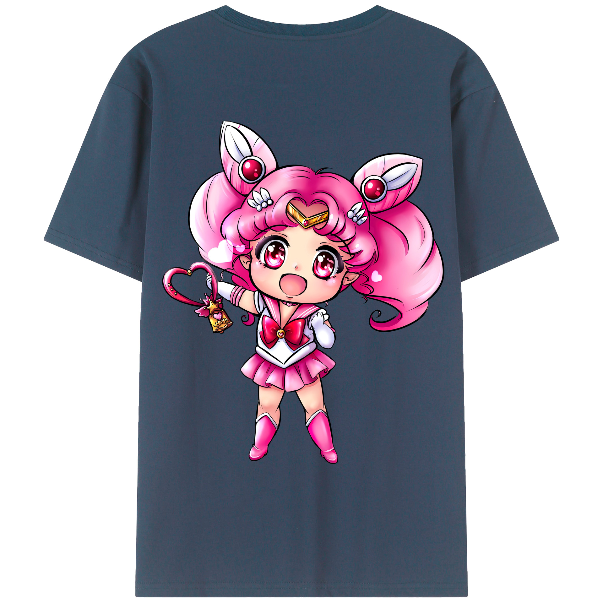 （画像用） 美少女戦士セーラームーン ちびうさ Sailor Moon Chibiusa Tsukino Usagi Small Lady Serenity 綿100％ メンズ半袖Tシャツ（バックプリント） 通気性