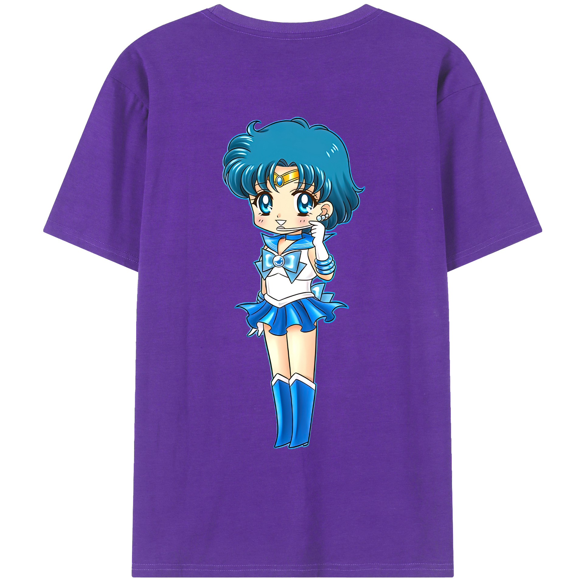 （画像用） 美少女戦士セーラームーン 水野 亜美 みずの あみ Sailor Moon Mizuno Ami 綿100％ メンズ半袖Tシャツ（バックプリント） 通気性