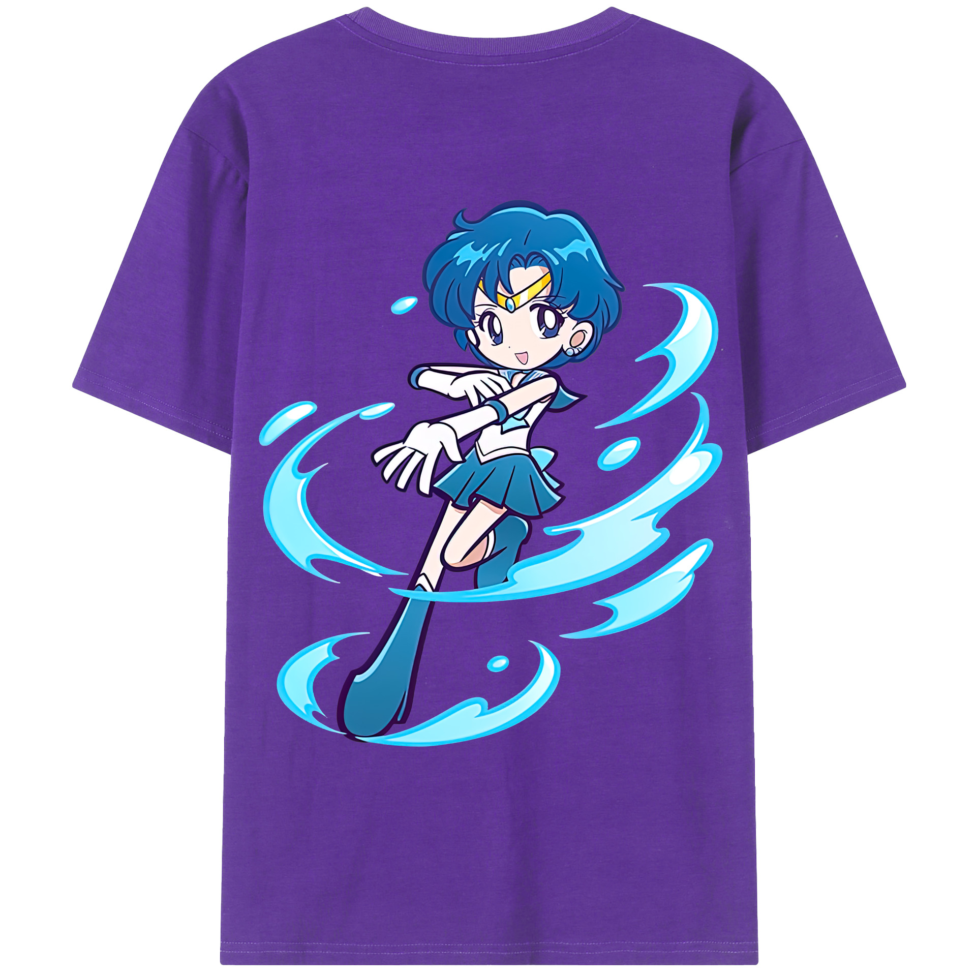 （画像用） 美少女戦士セーラームーン 水野 亜美 みずの あみ Sailor Moon Mizuno Ami 綿100％ メンズ半袖Tシャツ（バックプリント） 通気性